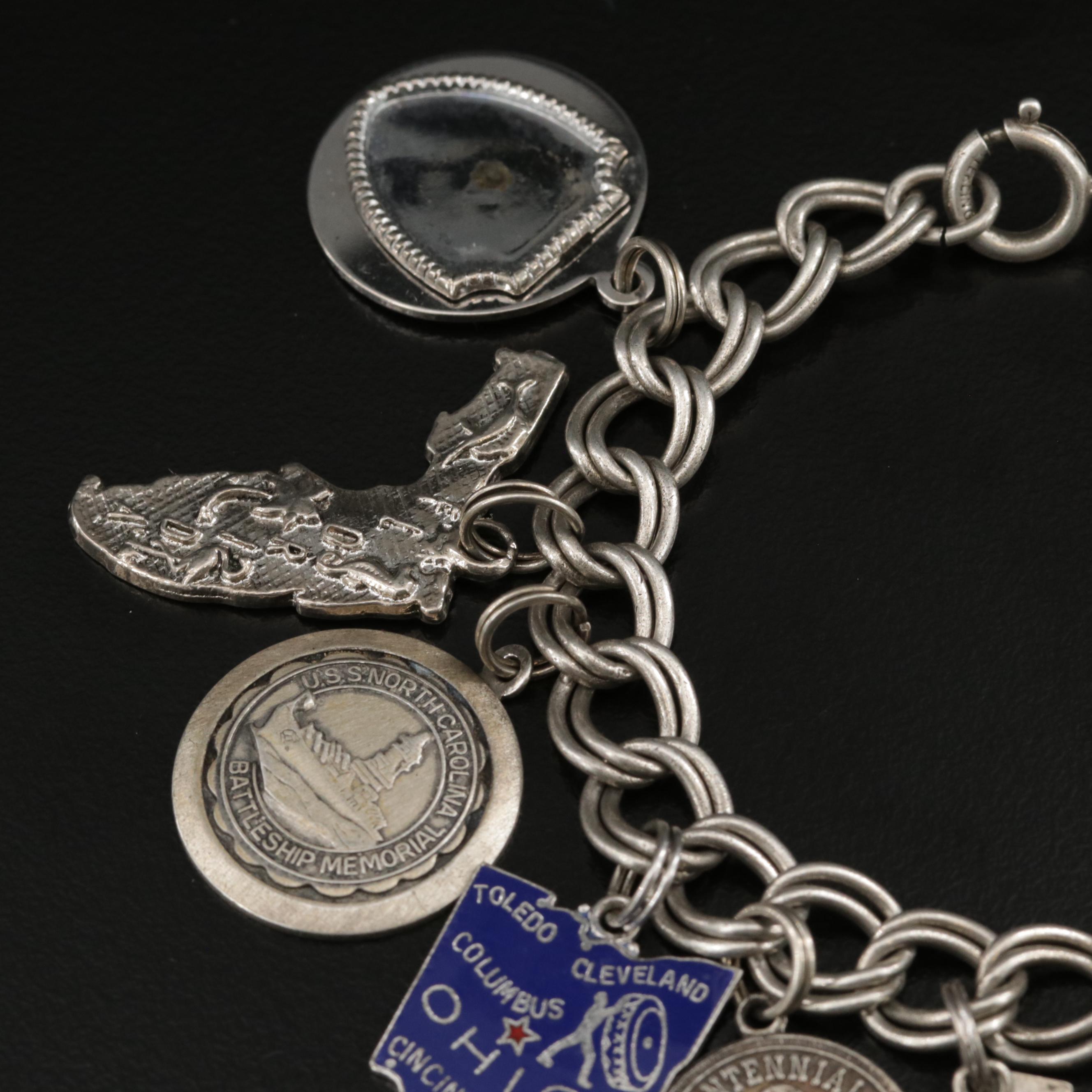 Vintage Sterling Charm Bracelet with Enamel Accents