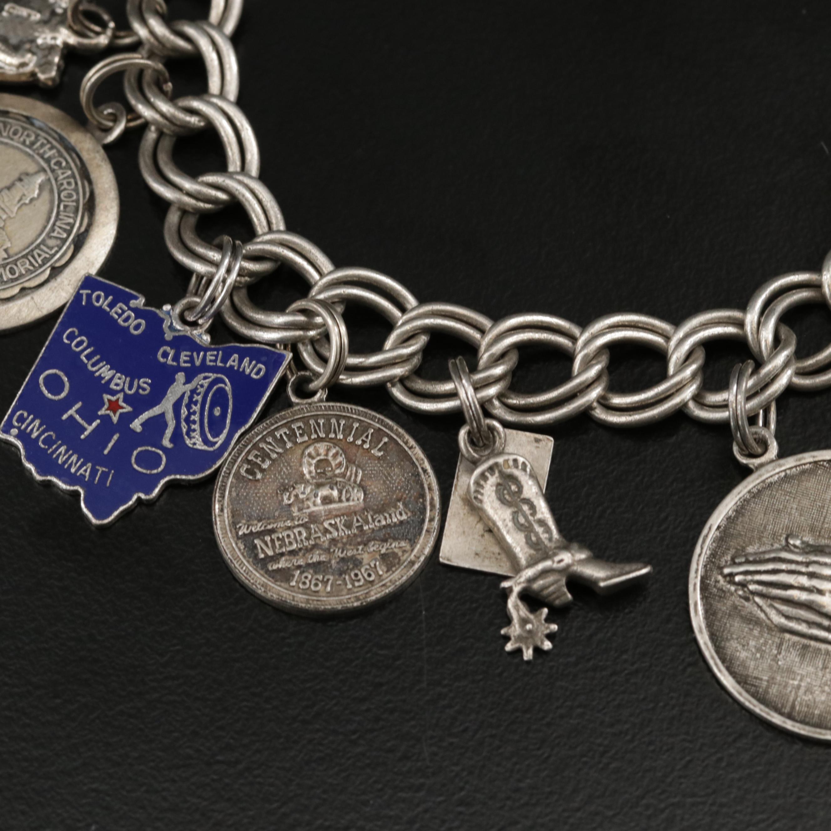 Vintage Sterling Charm Bracelet with Enamel Accents