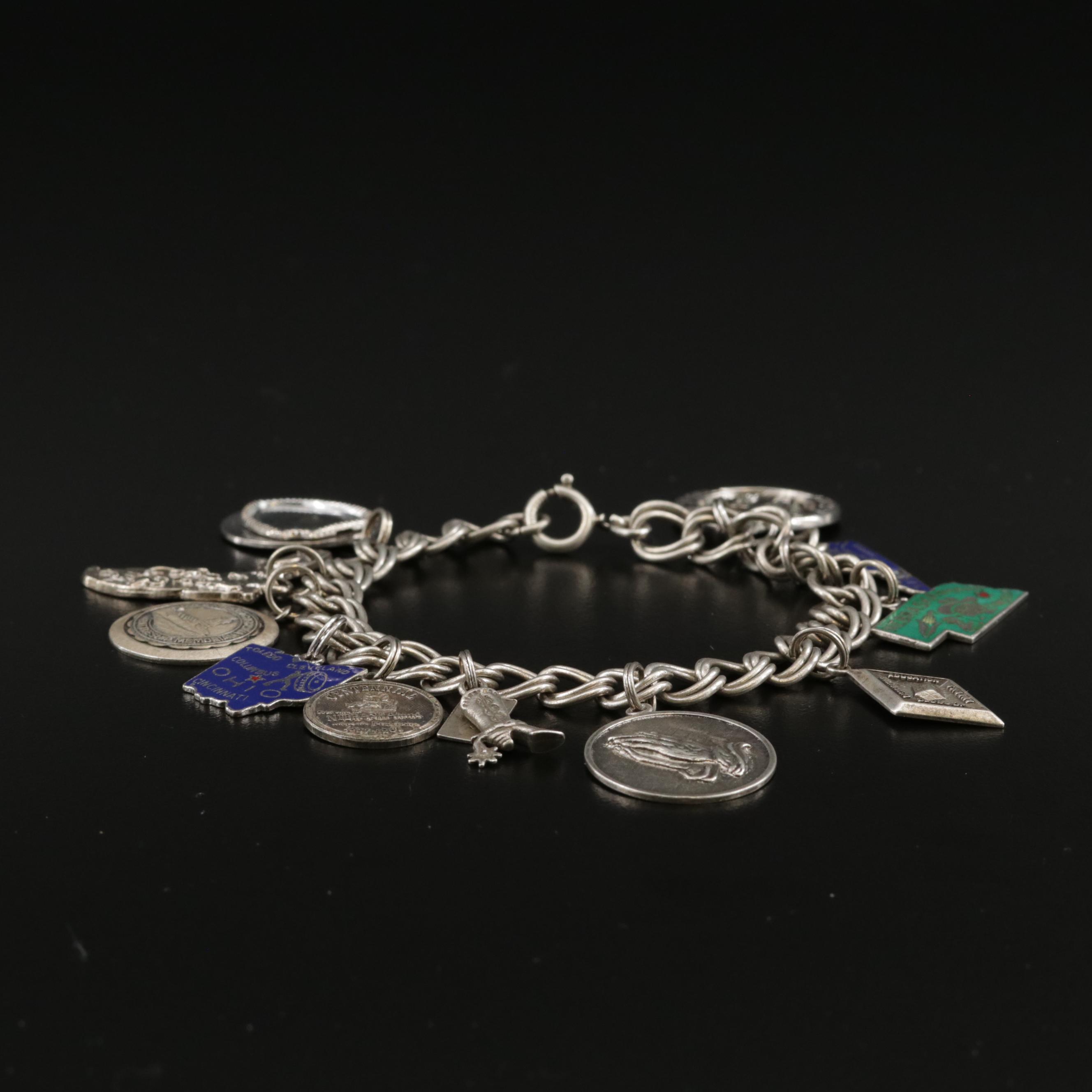 Vintage Sterling Charm Bracelet with Enamel Accents