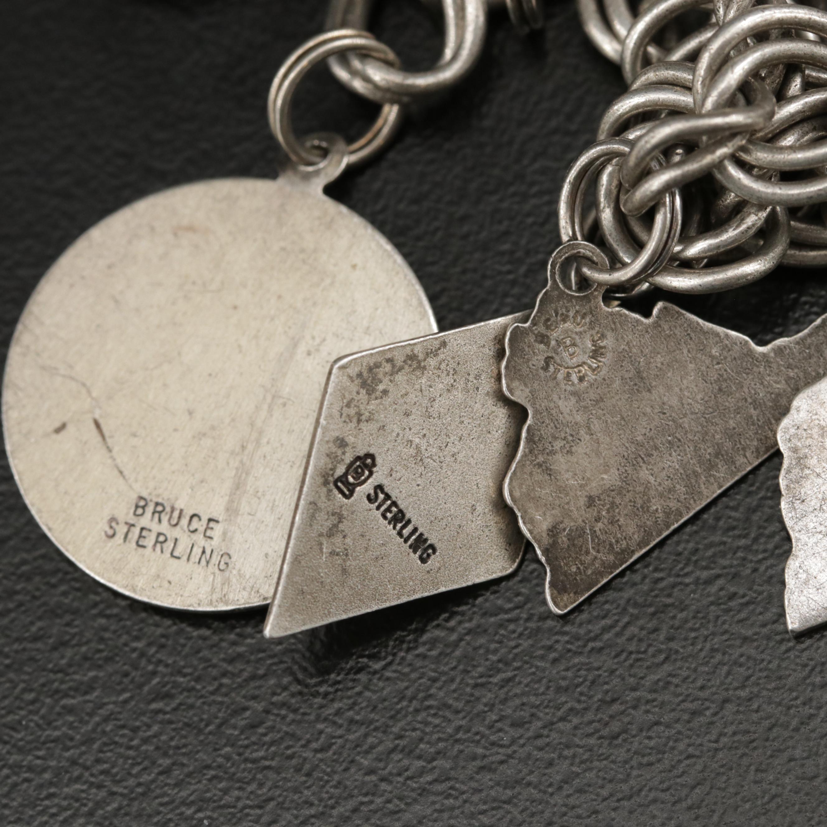 Vintage Sterling Charm Bracelet with Enamel Accents