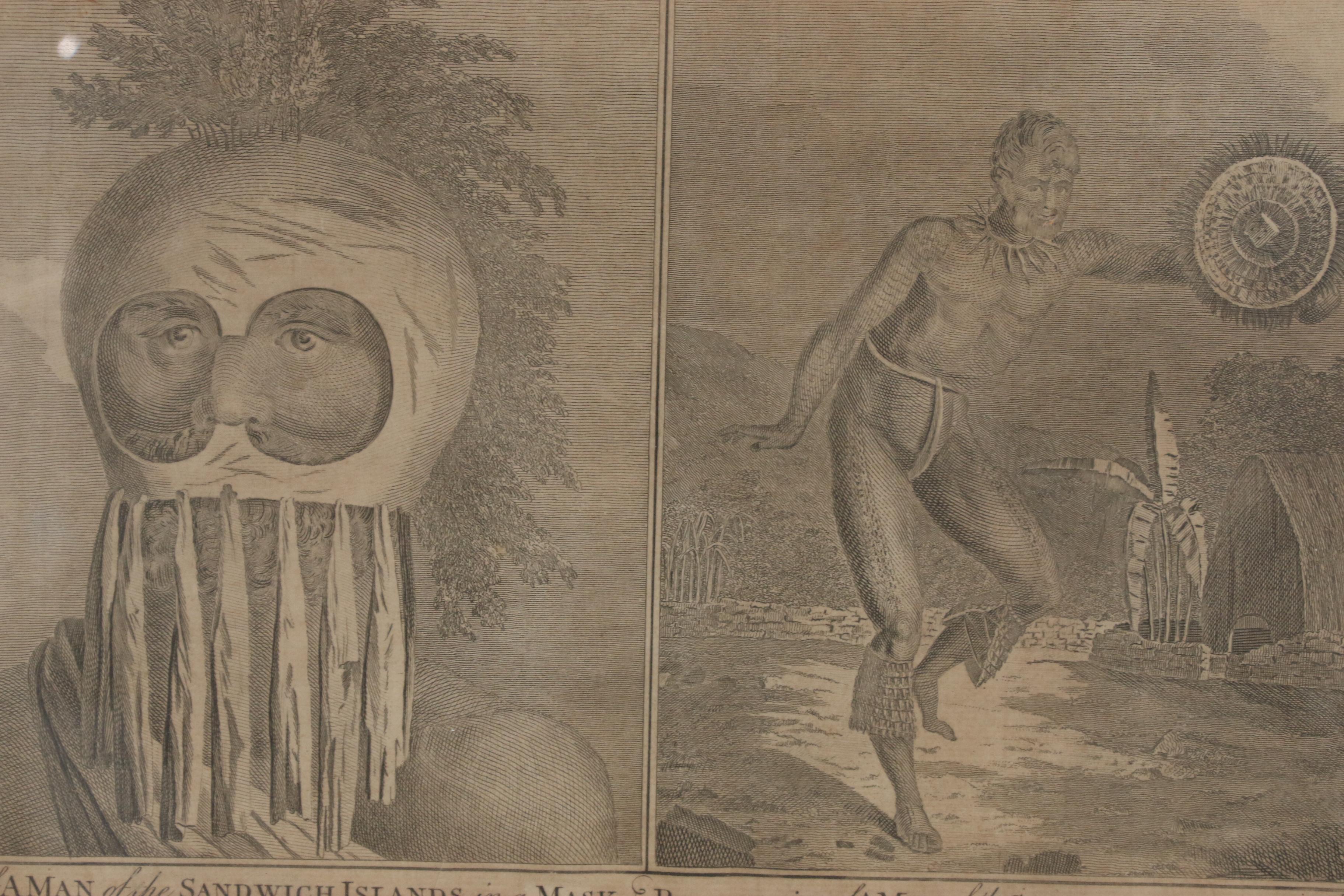 Engravings after James Cook of Map, Figures and Artifacts of Hawaii