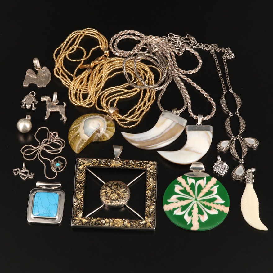 Collection of Sterling Silver Jewelry with Mother of Pearl and Shell