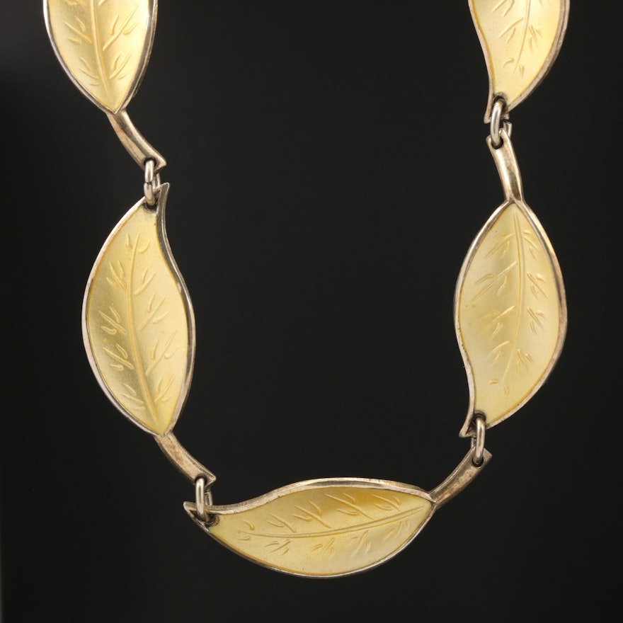 Vintage Willie Winnaess for David Andersen Sterling Silver Enamel Leaf Necklace