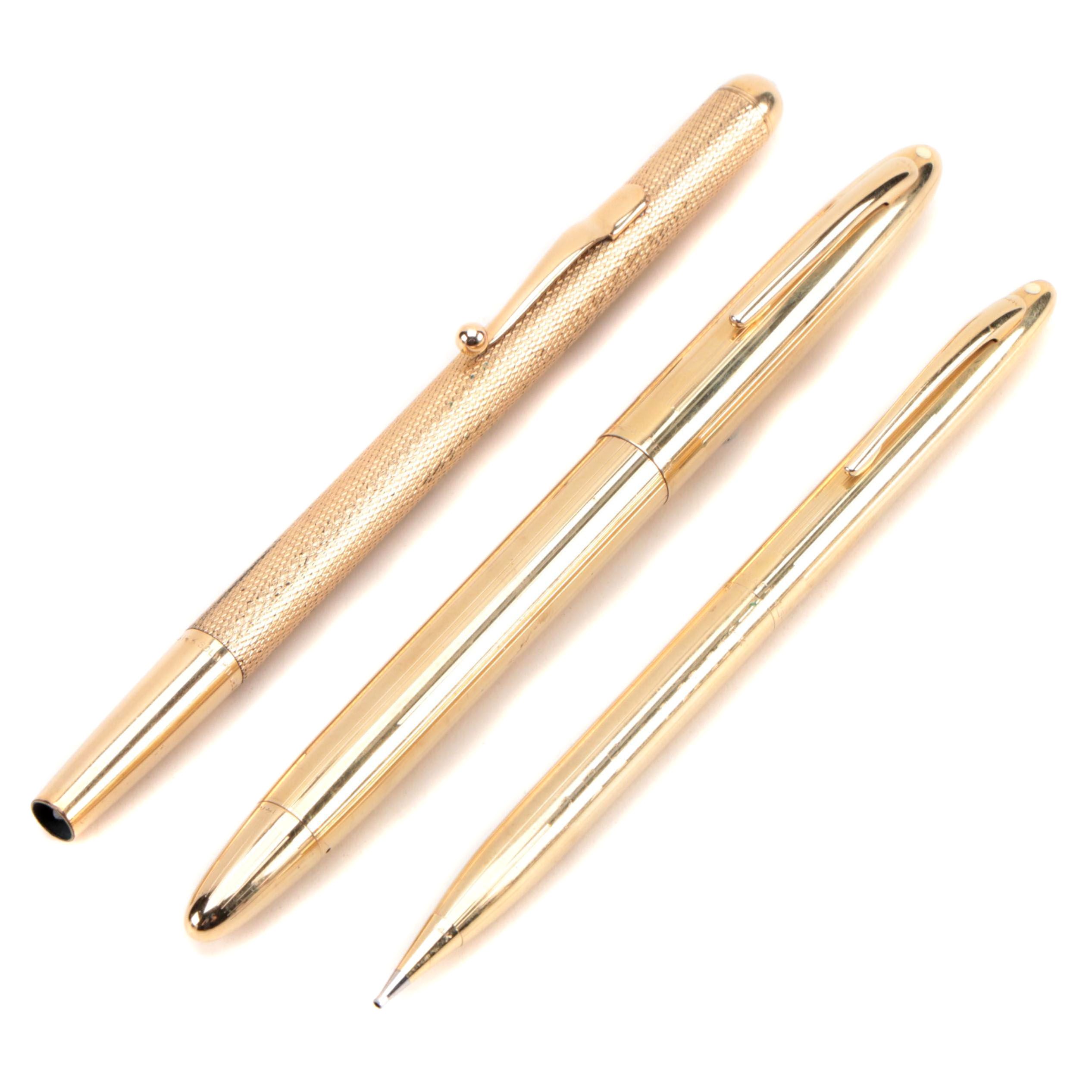 Sheaffer Snorkel 14K Gold Fountain Pen, 14K Pencil, and W. S. Hicks Pencil