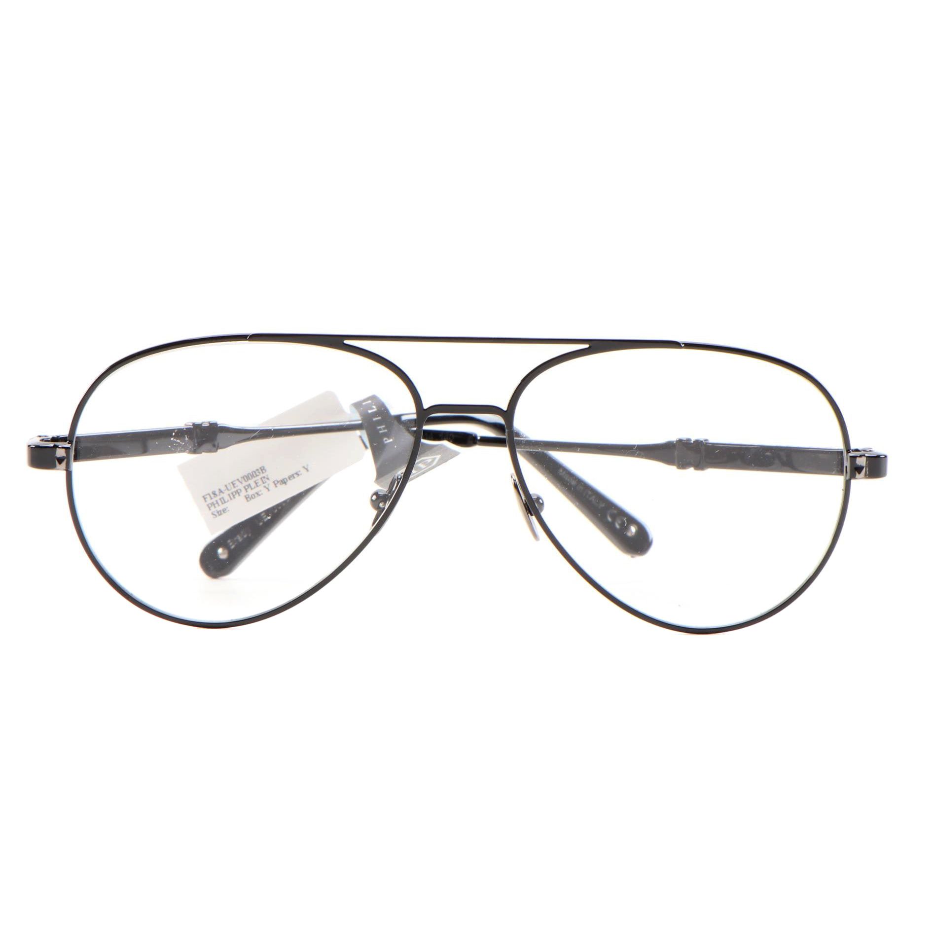 Philipp Plein UEV0003 Black Metal Modified Aviator Brady Eyeglasses with Case
