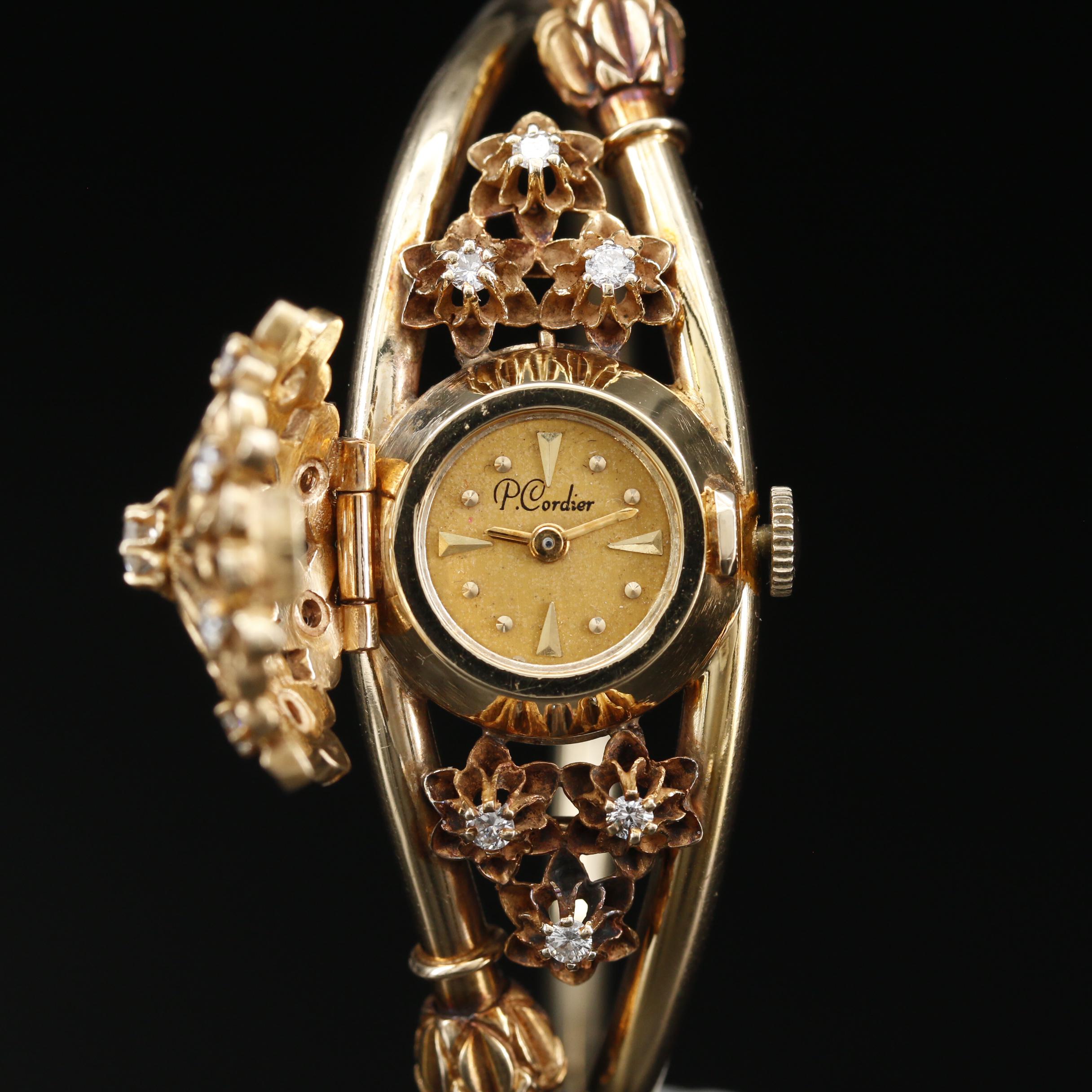 Vintage Joseph Boillant & Fils 14K Gold and Diamonds Hidden Dial Watch
