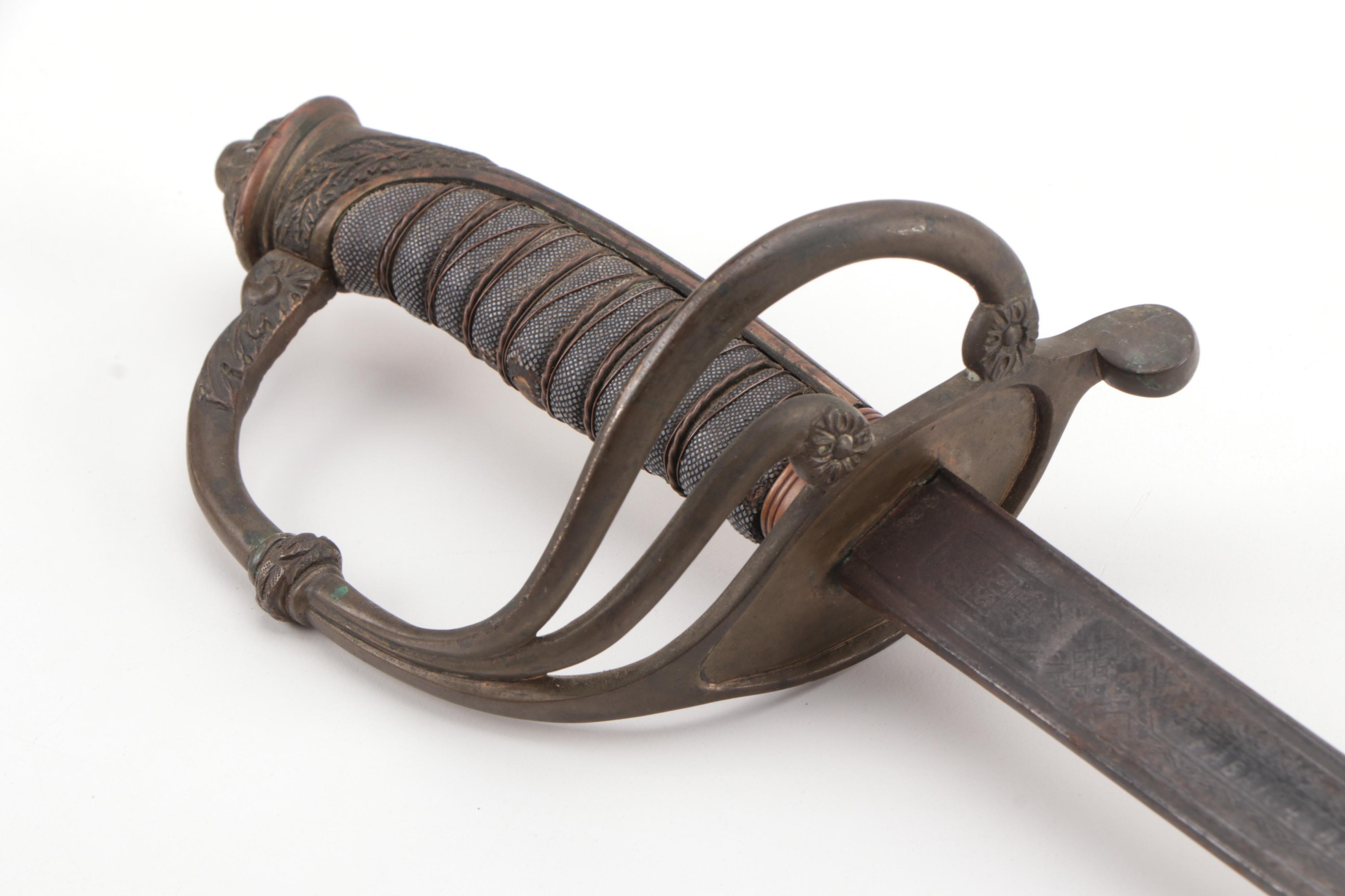 Spanish Military Officer's Sword with Leather Scabbard, Late 19th Century