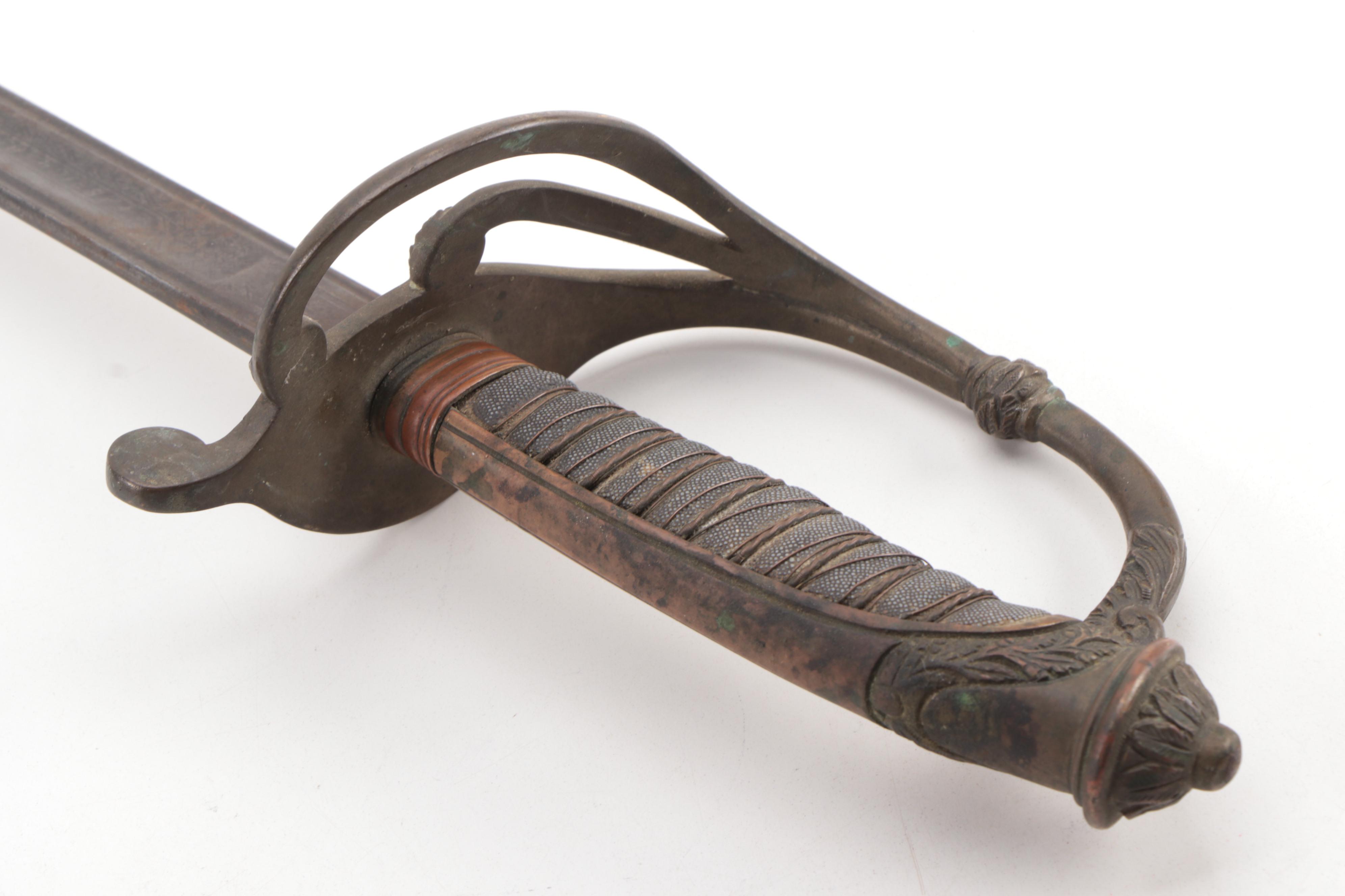 Spanish Military Officer's Sword with Leather Scabbard, Late 19th Century