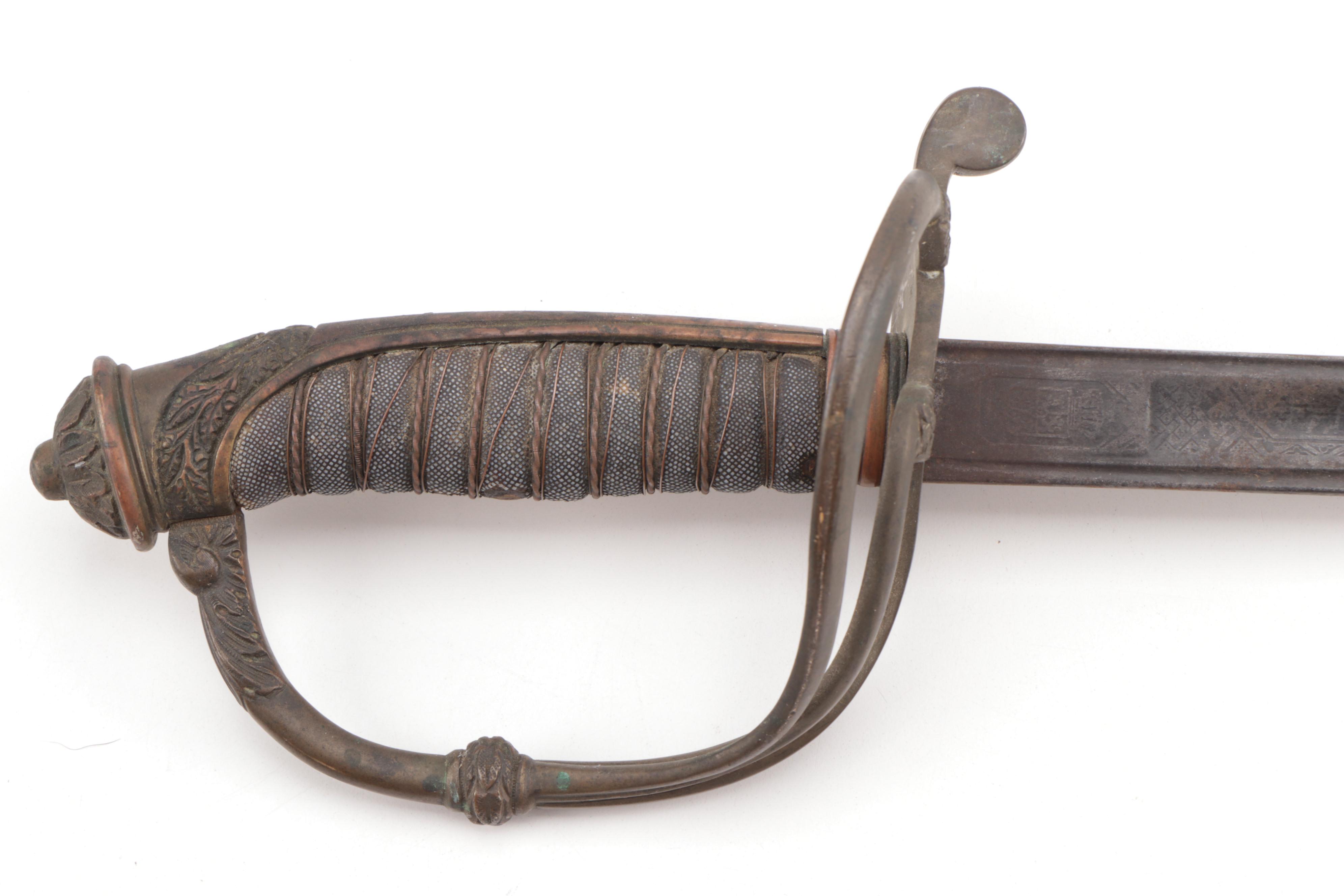 Spanish Military Officer's Sword with Leather Scabbard, Late 19th Century