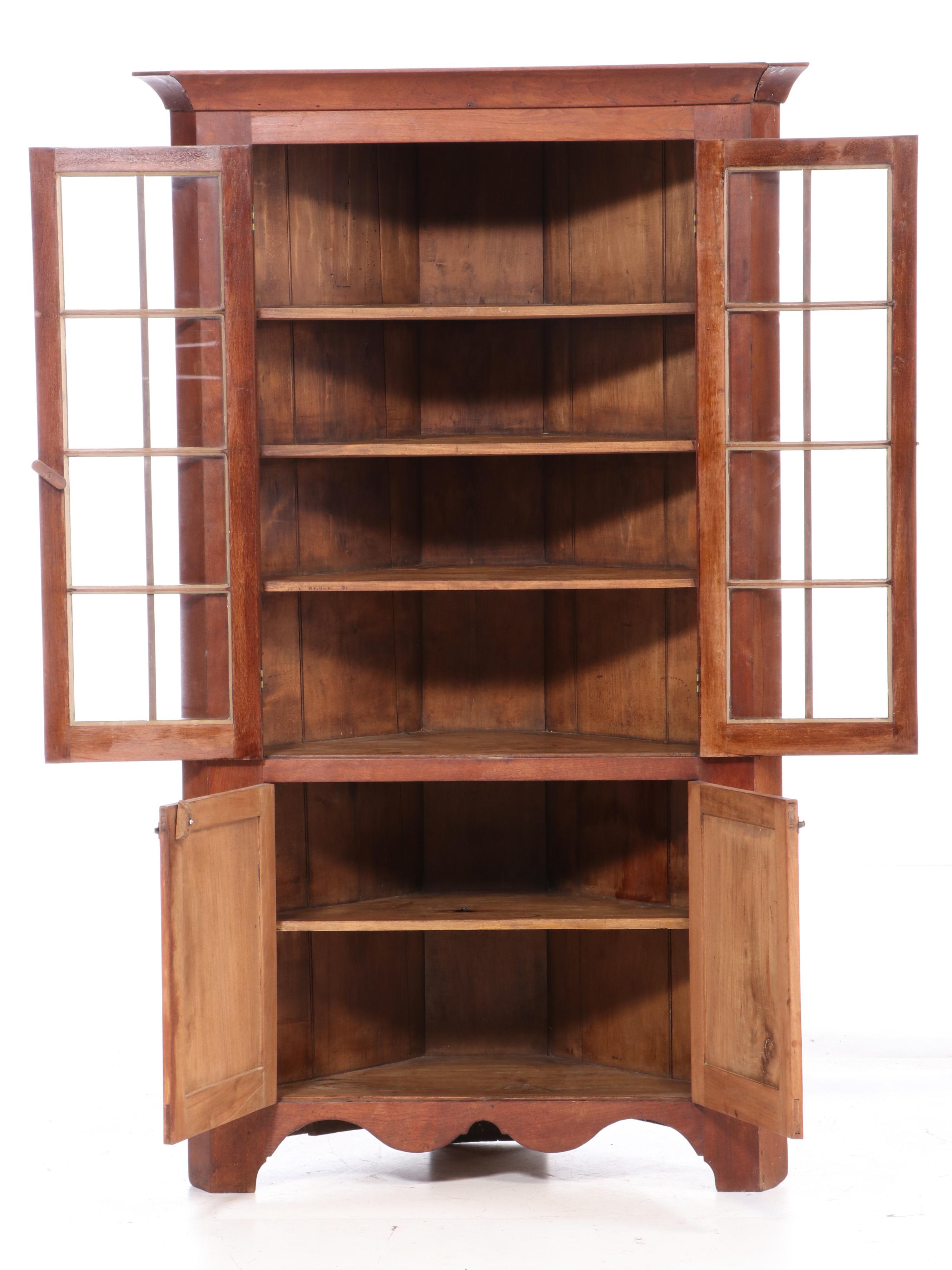 American Primitive Walnut Corner Cupboard, 19th Century