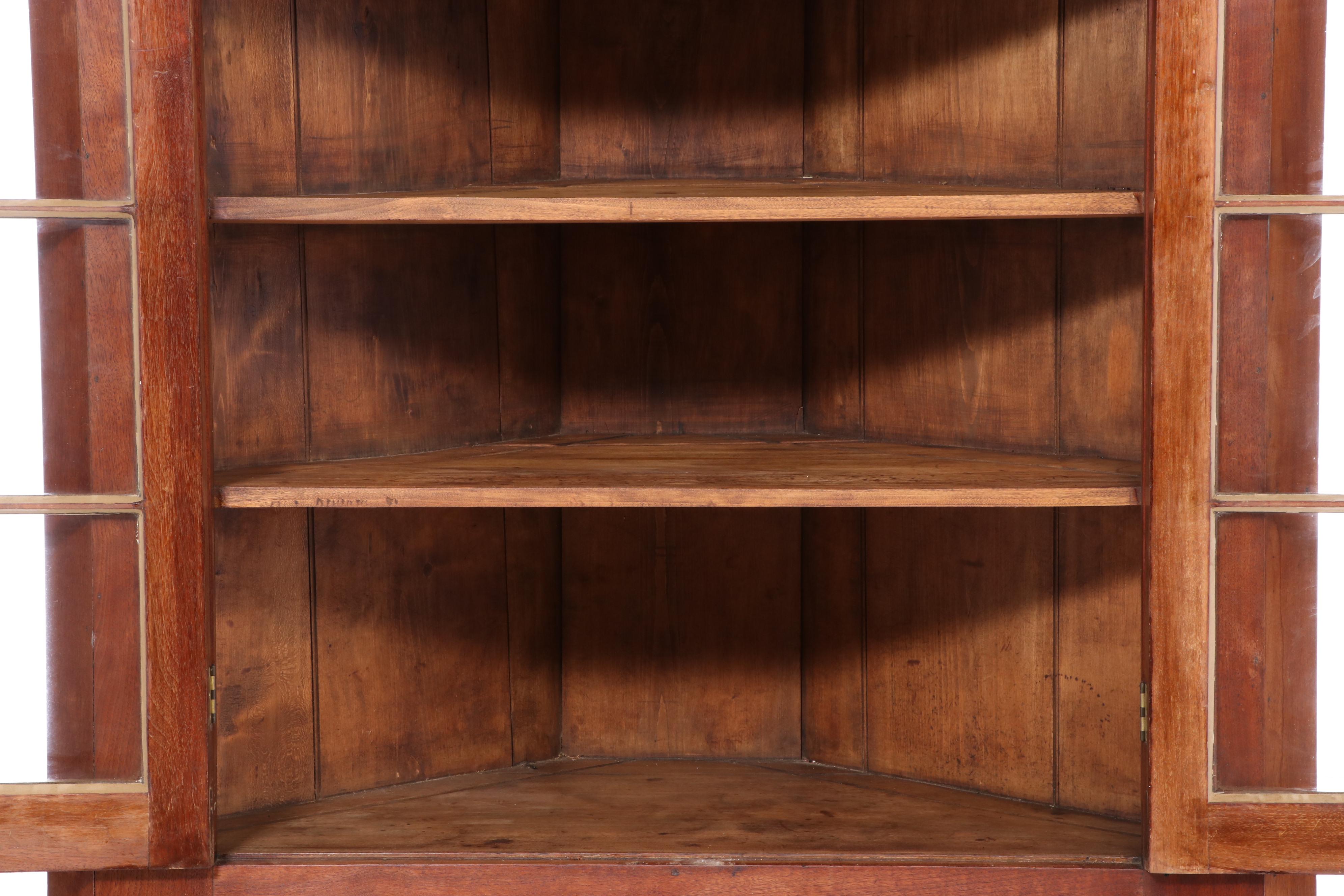 American Primitive Walnut Corner Cupboard, 19th Century