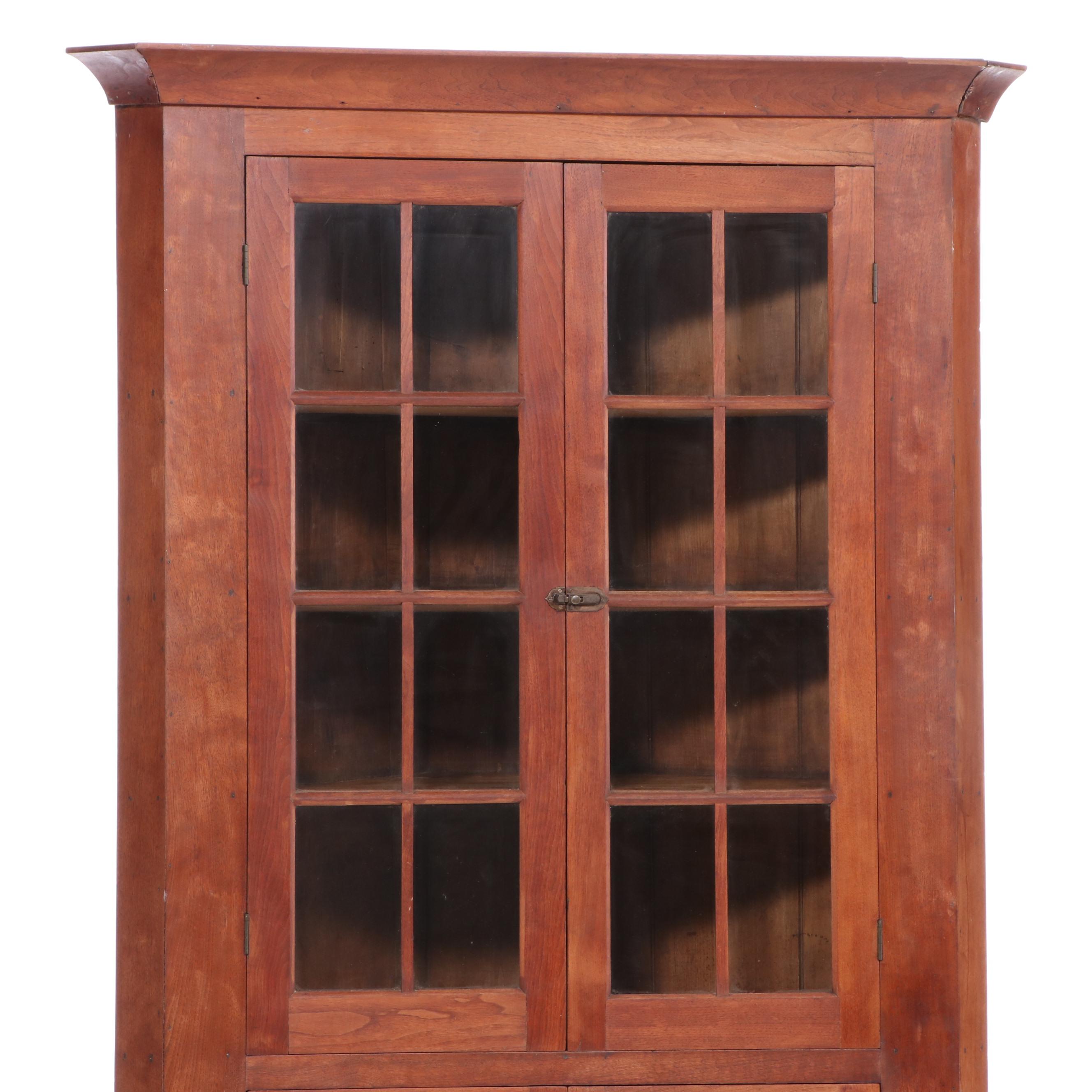 American Primitive Walnut Corner Cupboard, 19th Century