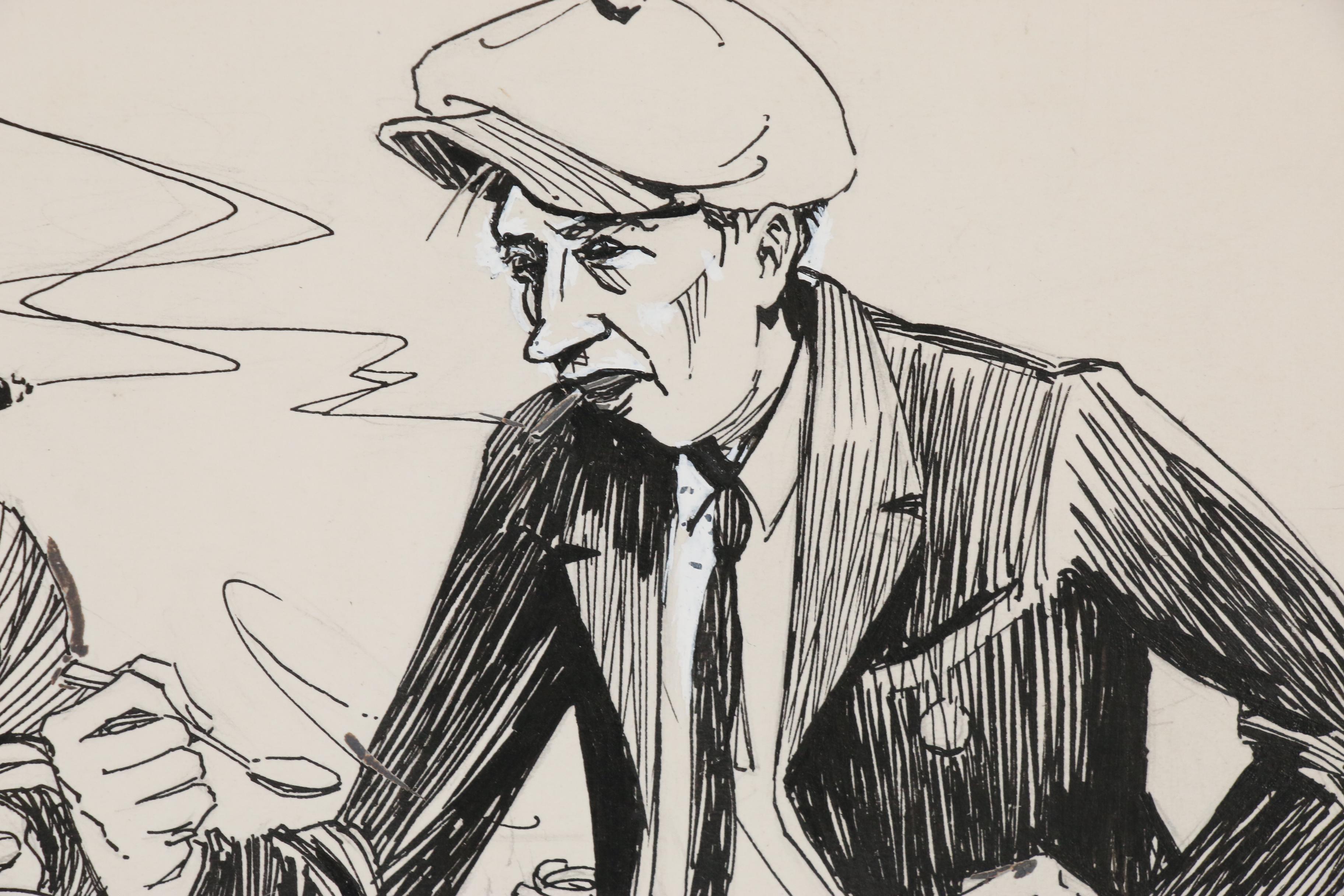 Milton Kahl Pen & Ink Illustration of Coffee Shop Genre Scene, 20th Century