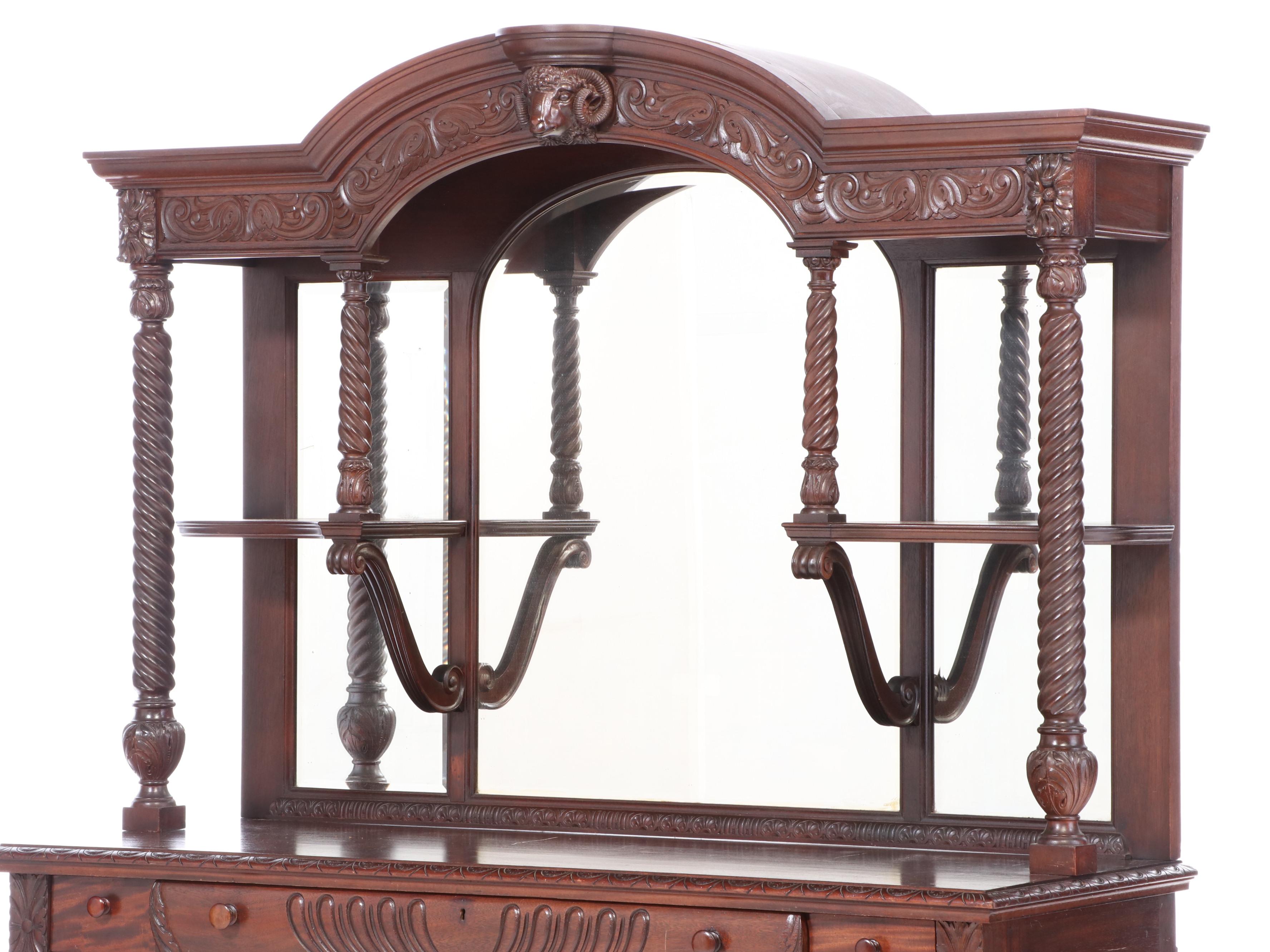 American Carved Mahogany Mirror Back Sideboard, Early 20th Century