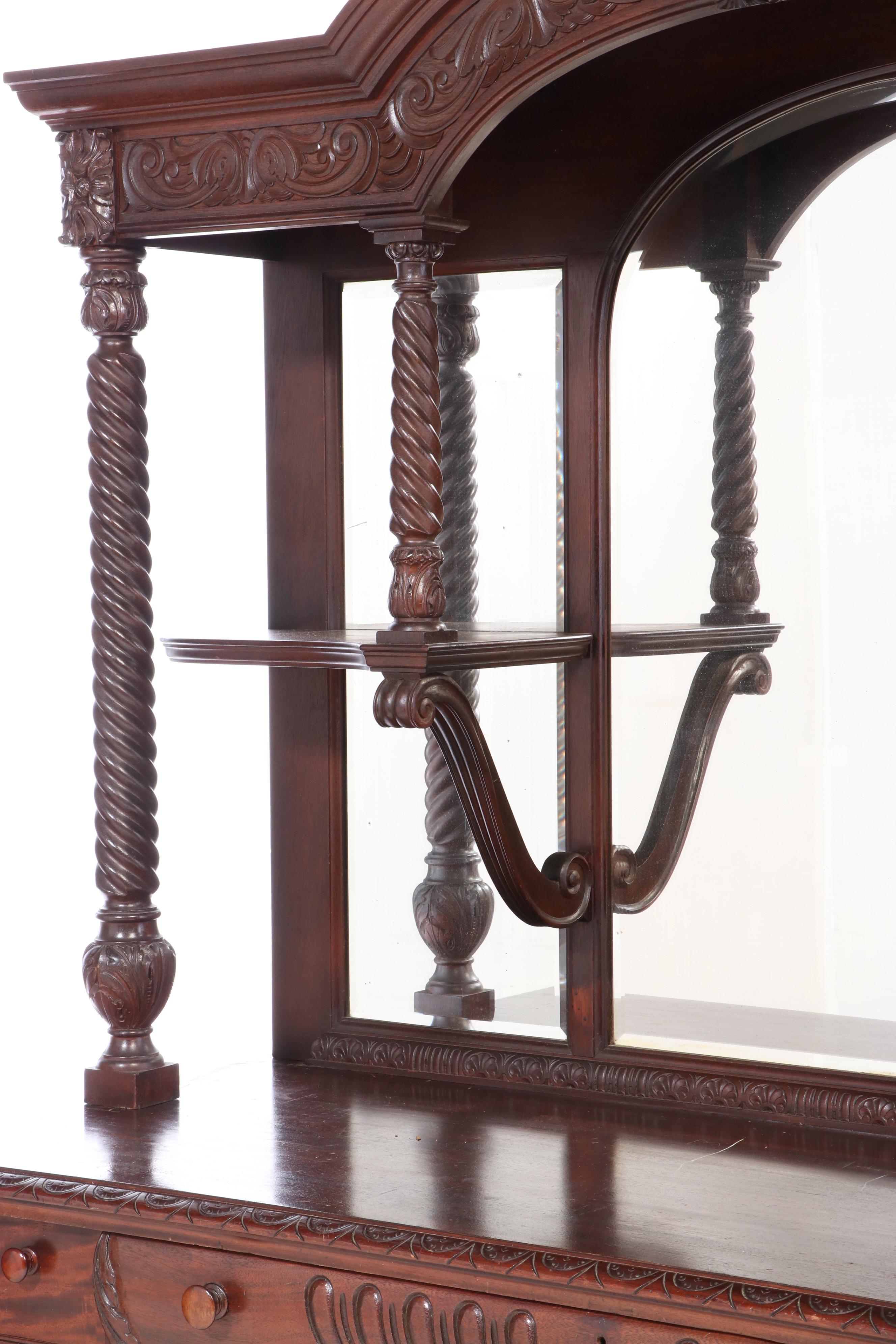 American Carved Mahogany Mirror Back Sideboard, Early 20th Century