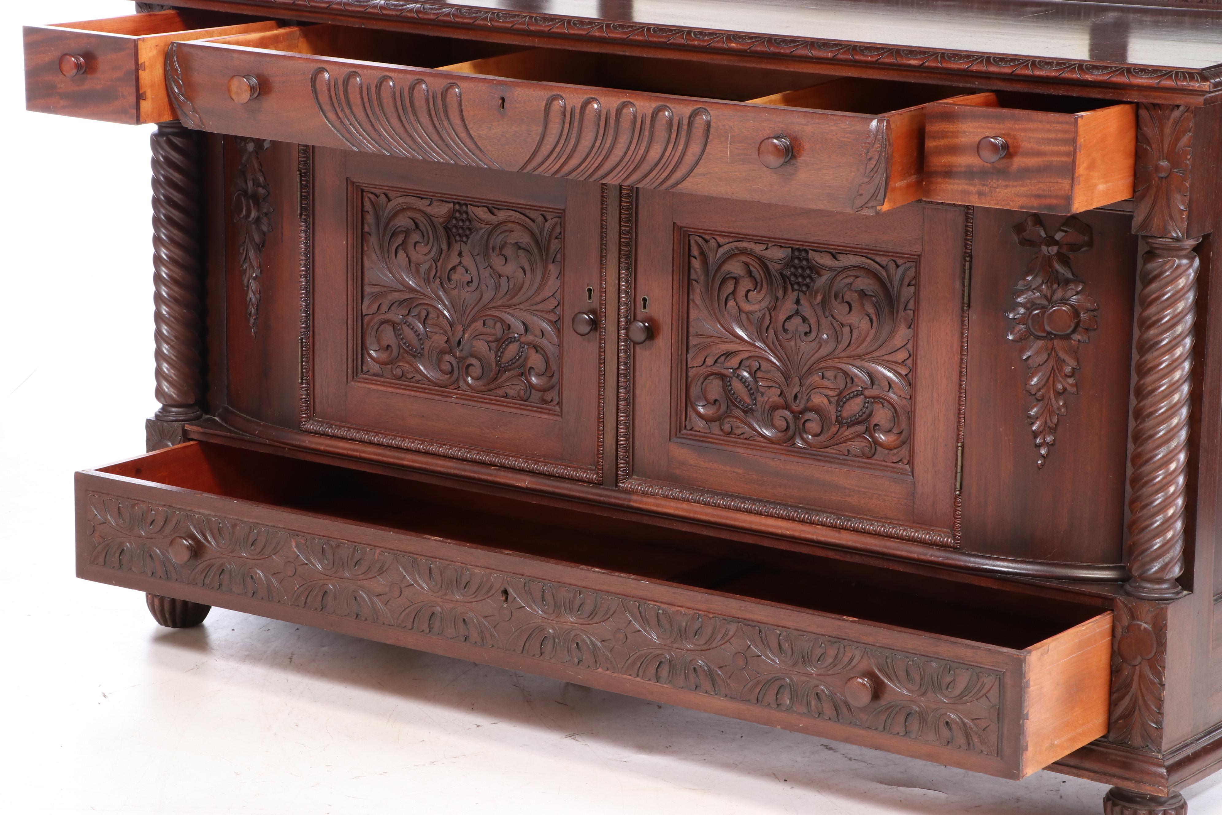 American Carved Mahogany Mirror Back Sideboard, Early 20th Century
