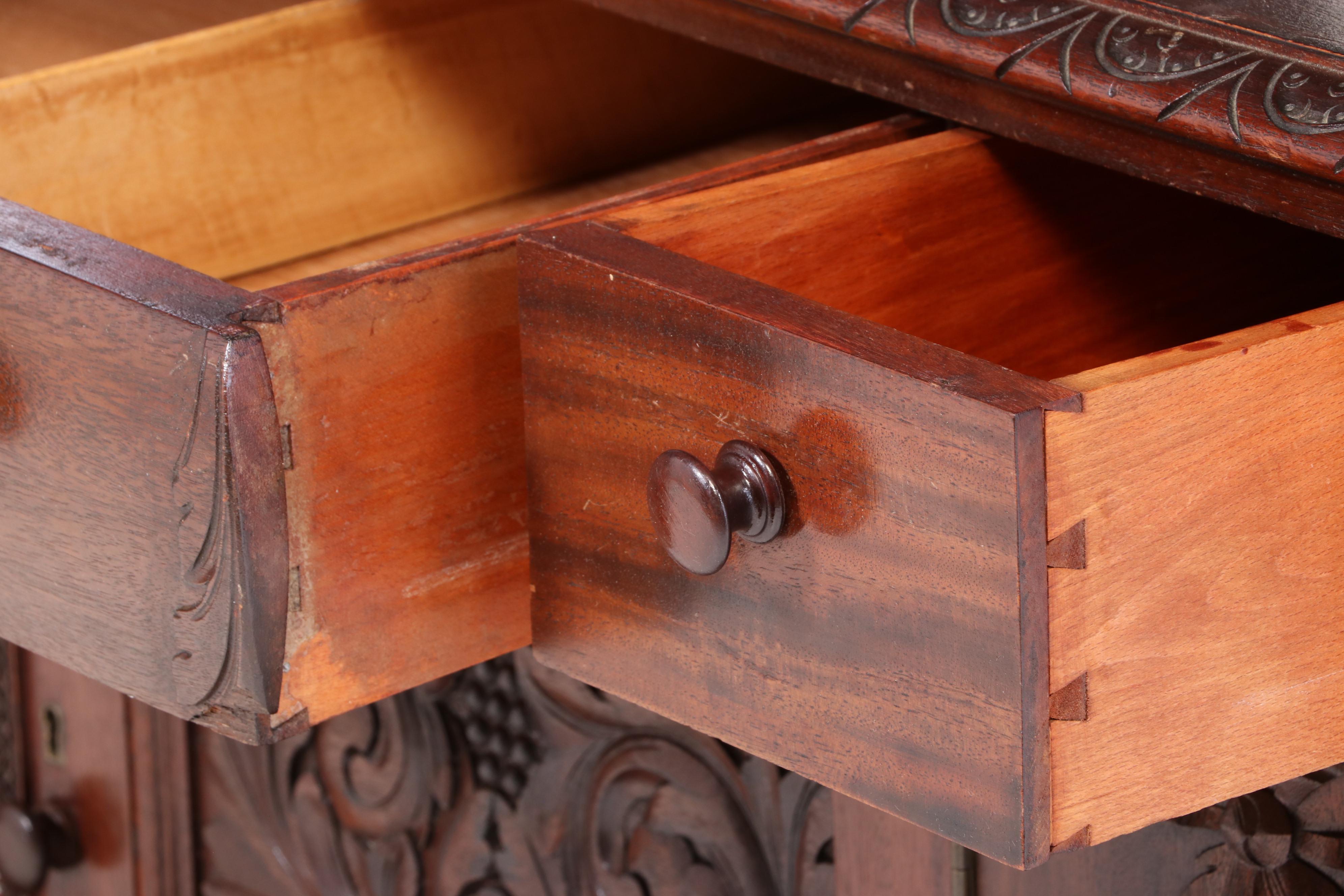 American Carved Mahogany Mirror Back Sideboard, Early 20th Century