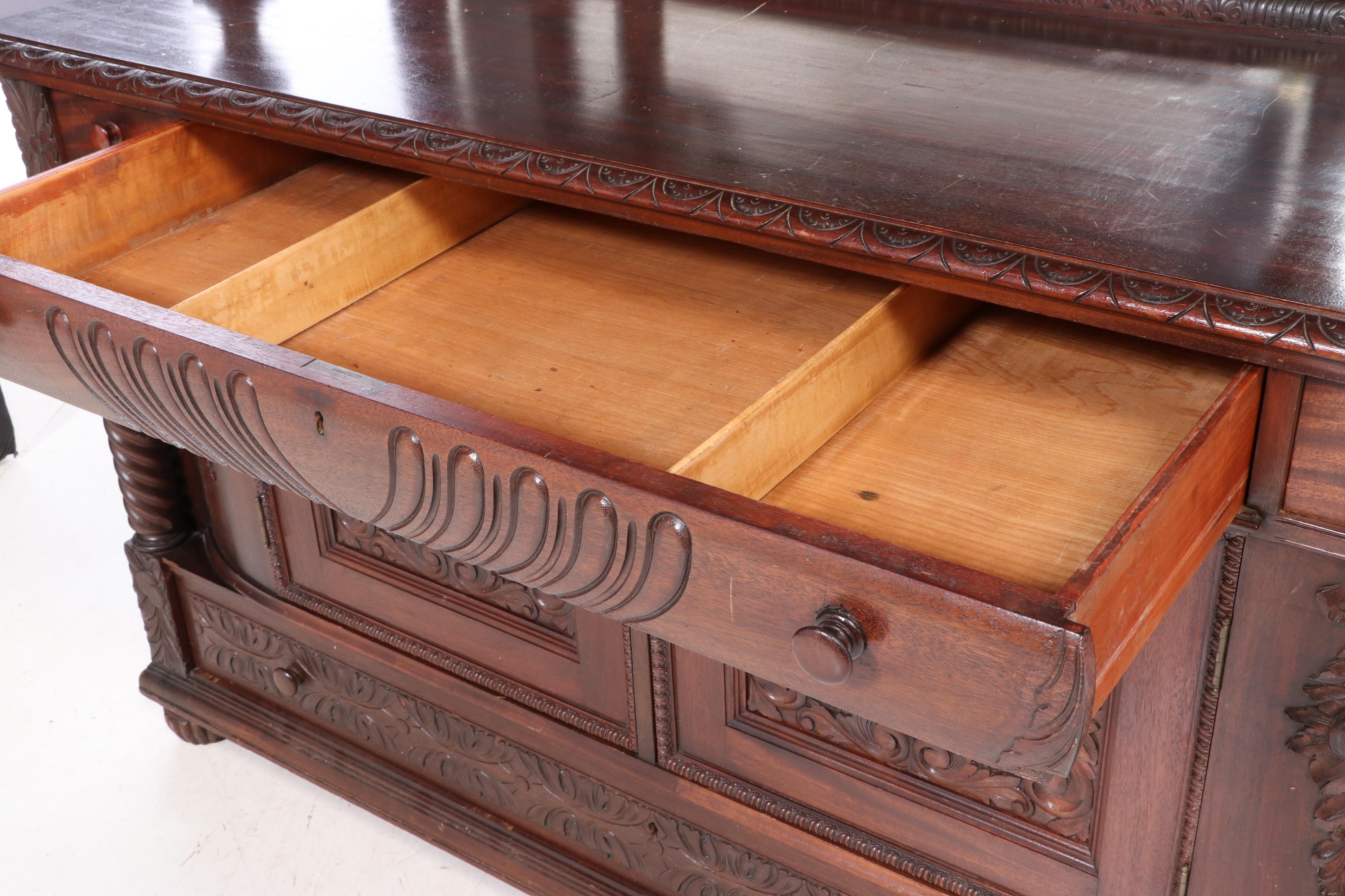American Carved Mahogany Mirror Back Sideboard, Early 20th Century