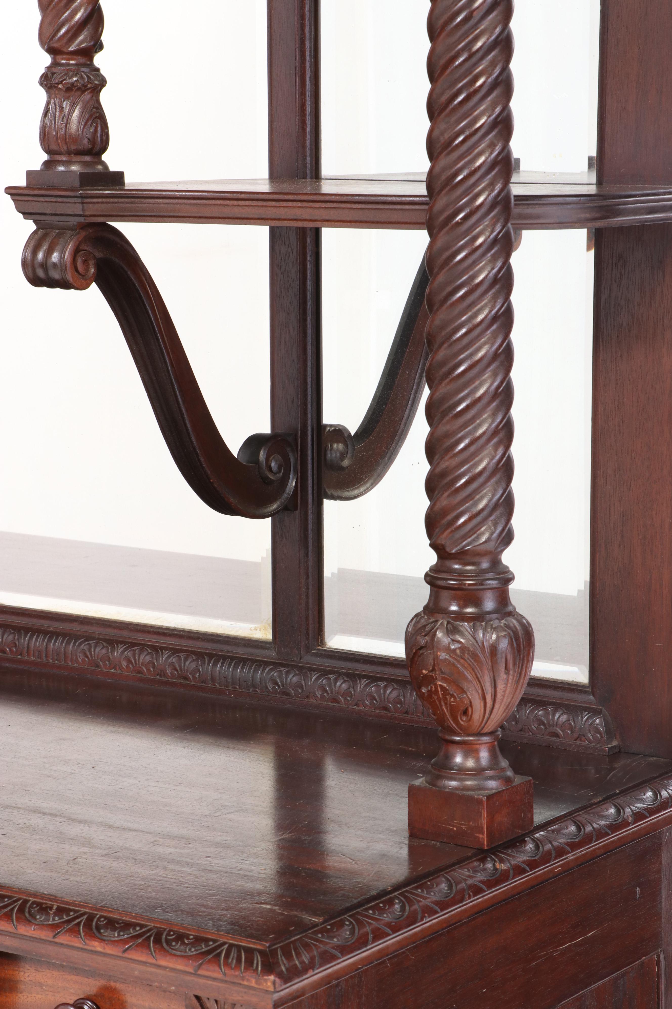 American Carved Mahogany Mirror Back Sideboard, Early 20th Century