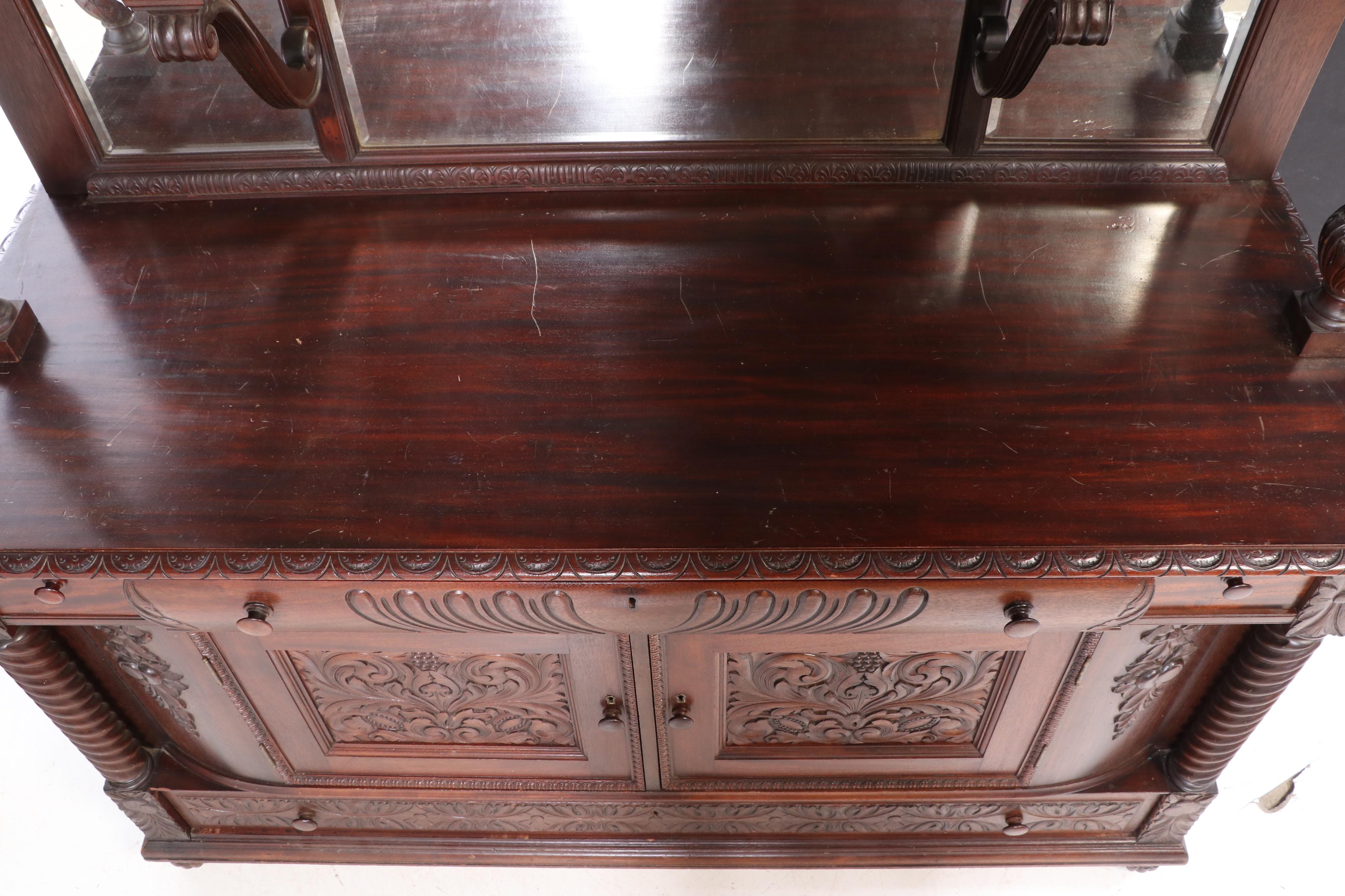 American Carved Mahogany Mirror Back Sideboard, Early 20th Century