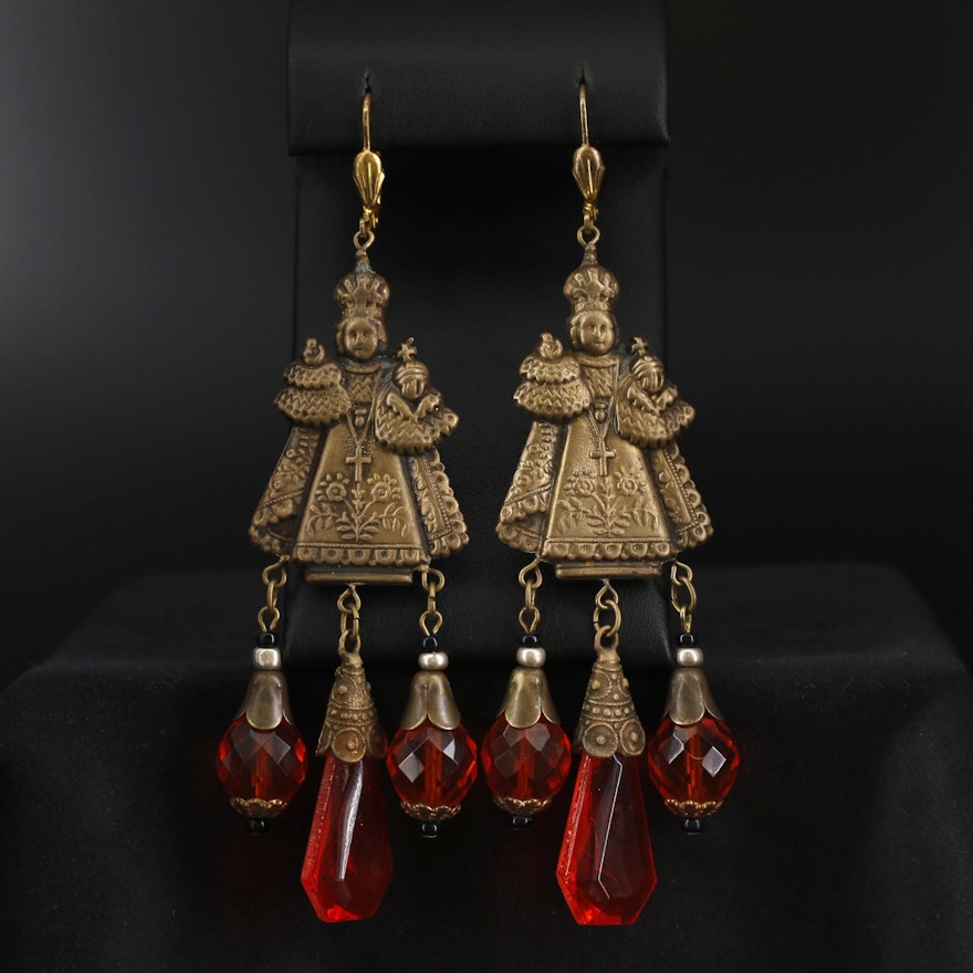 Religious Iconic Czech Glass Shoulder Duster Earrings