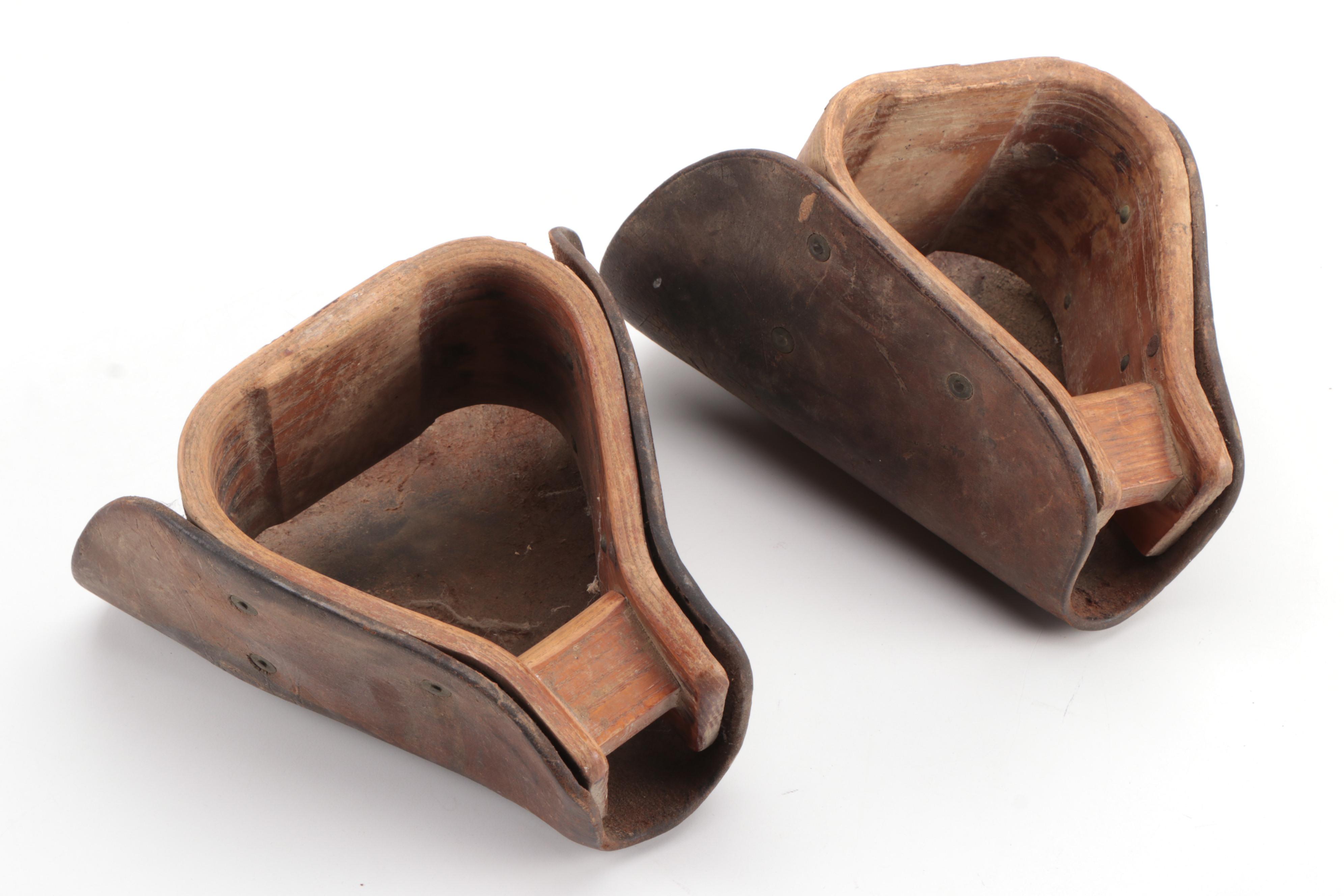 Civil War Era United States Cavalry Leather and Wood Stirrups