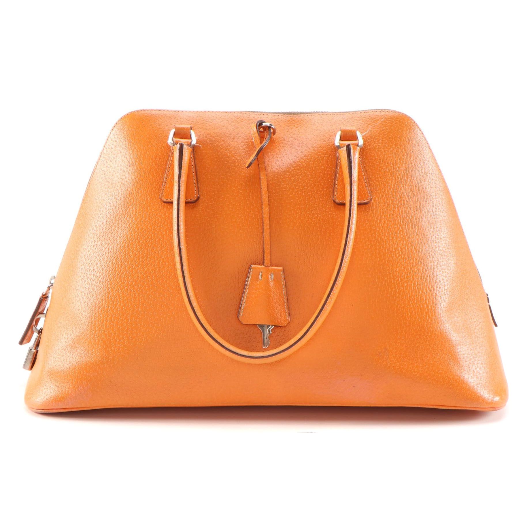 Prada Orange Cinghiale Leather Sport Top Handle Handbag