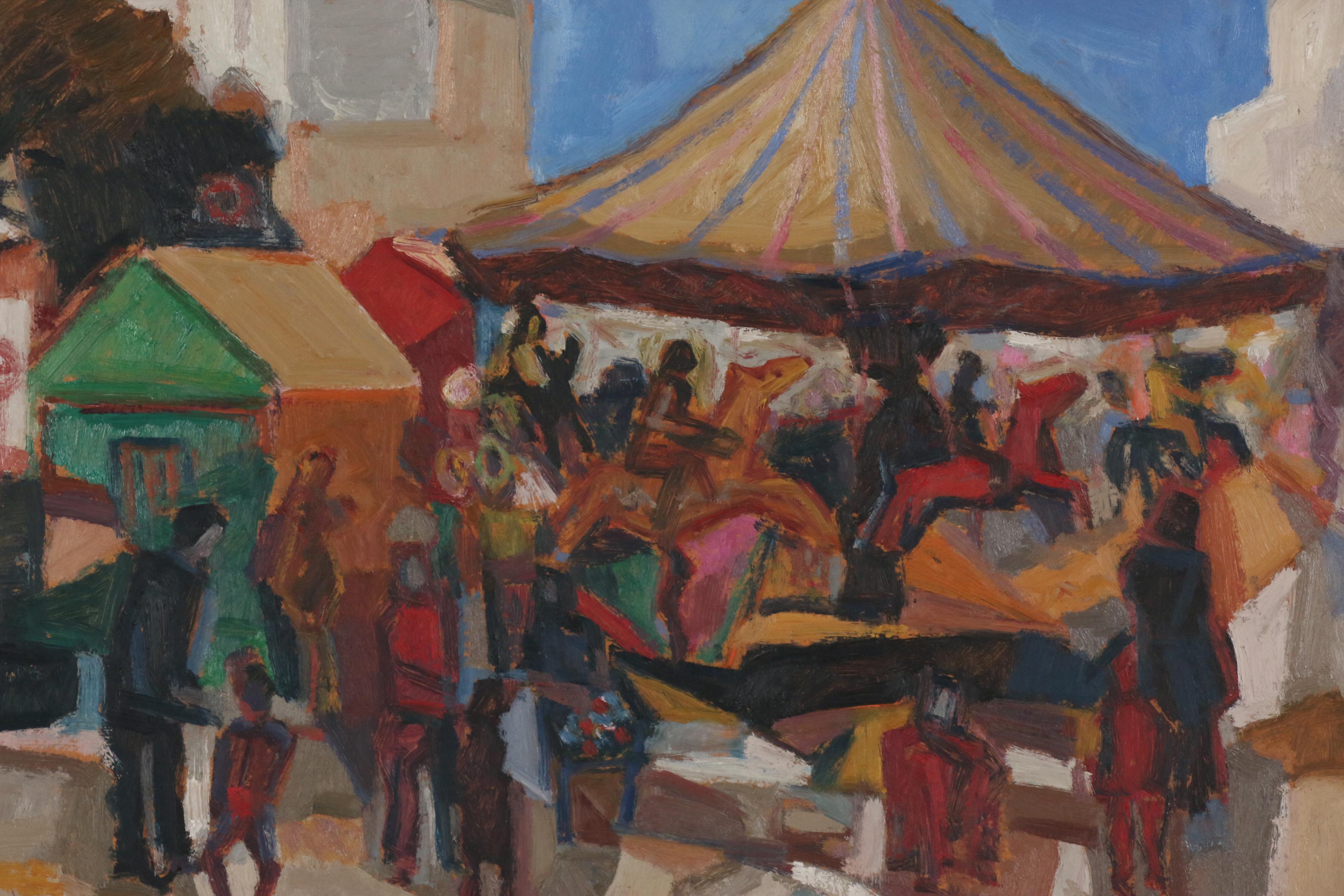 Ferdinando Ambrosino Oil Painting of Abstract Street Scene with Carousel