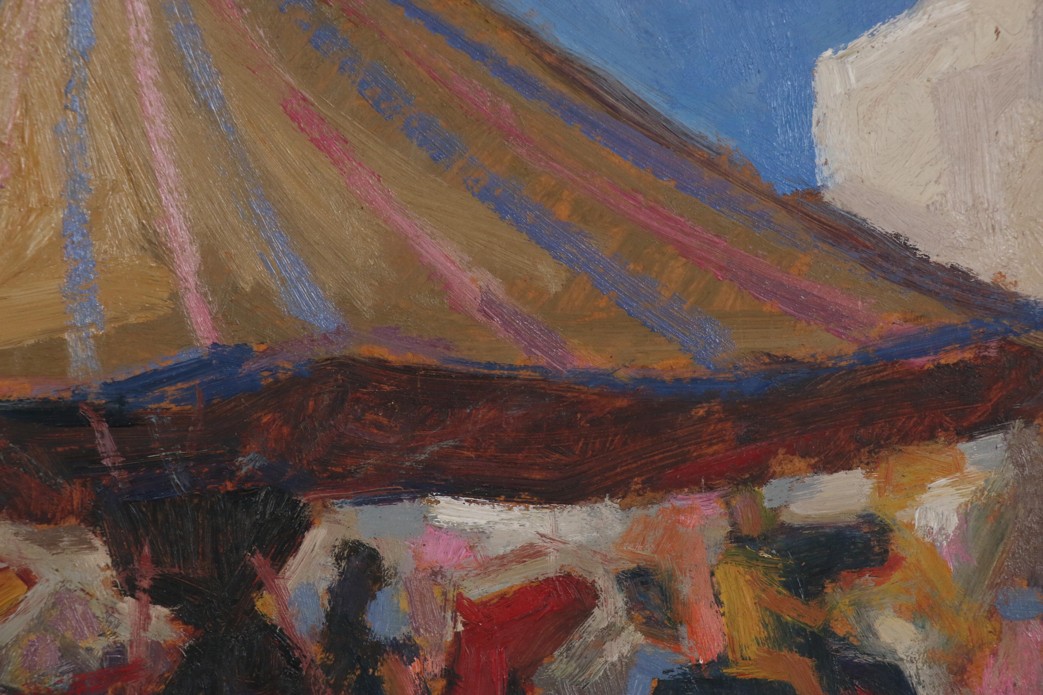 Ferdinando Ambrosino Oil Painting of Abstract Street Scene with Carousel