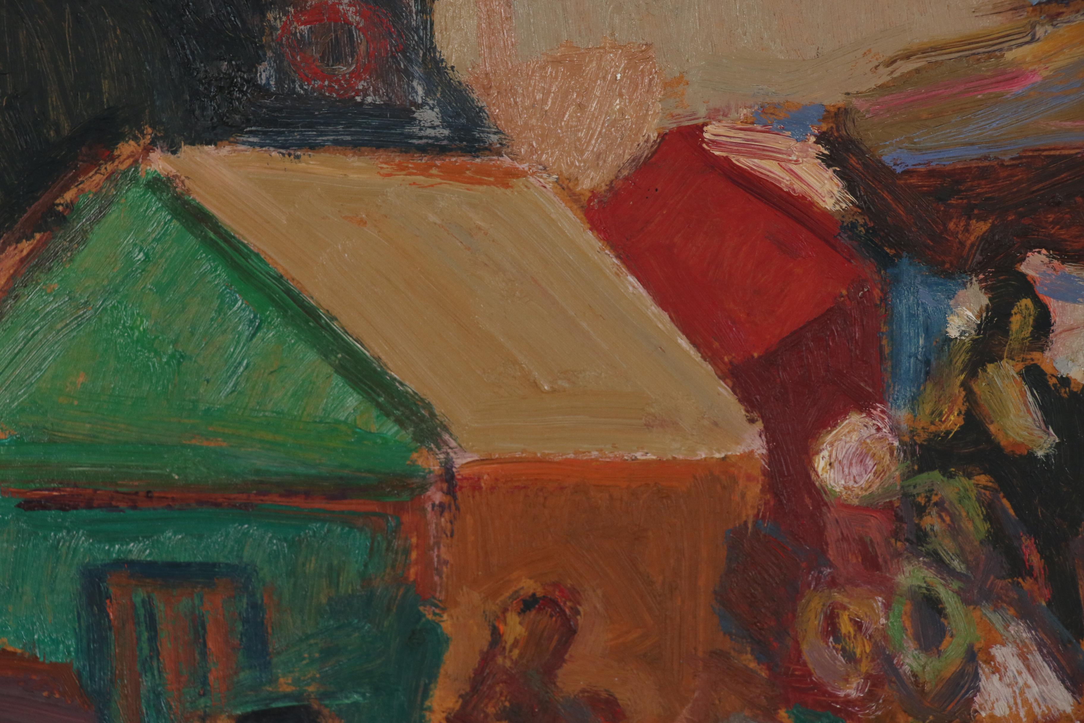 Ferdinando Ambrosino Oil Painting of Abstract Street Scene with Carousel