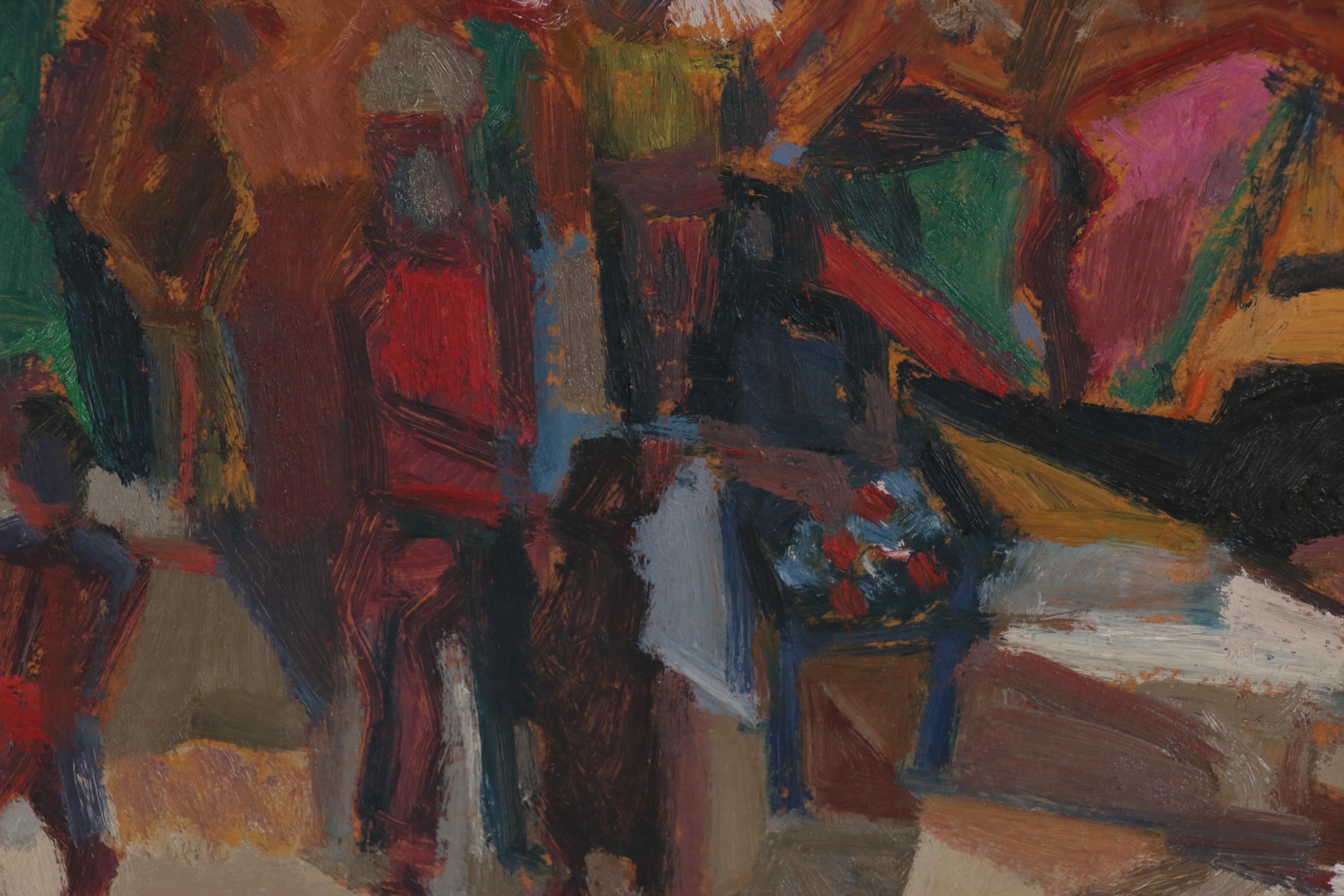 Ferdinando Ambrosino Oil Painting of Abstract Street Scene with Carousel