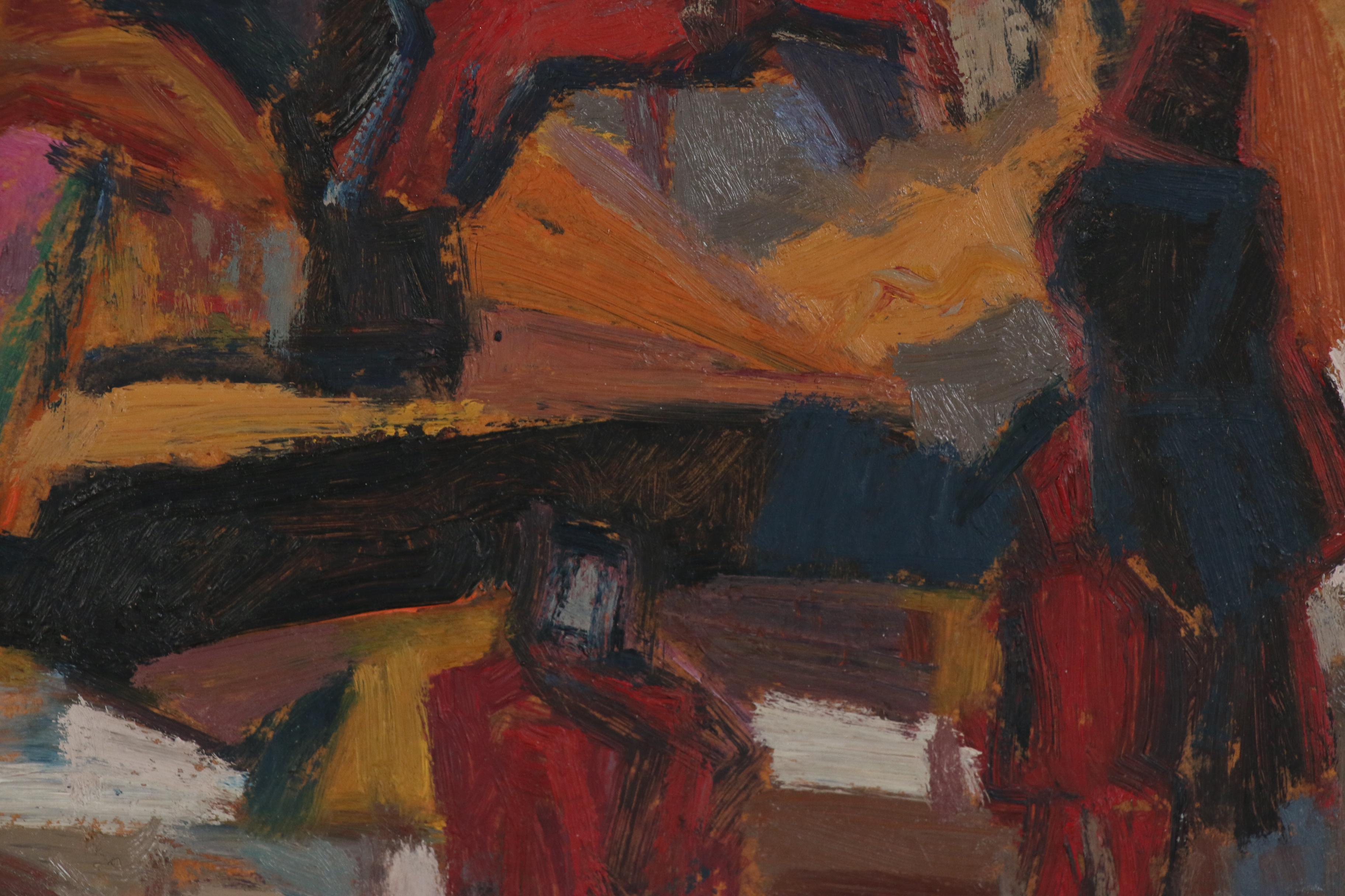 Ferdinando Ambrosino Oil Painting of Abstract Street Scene with Carousel