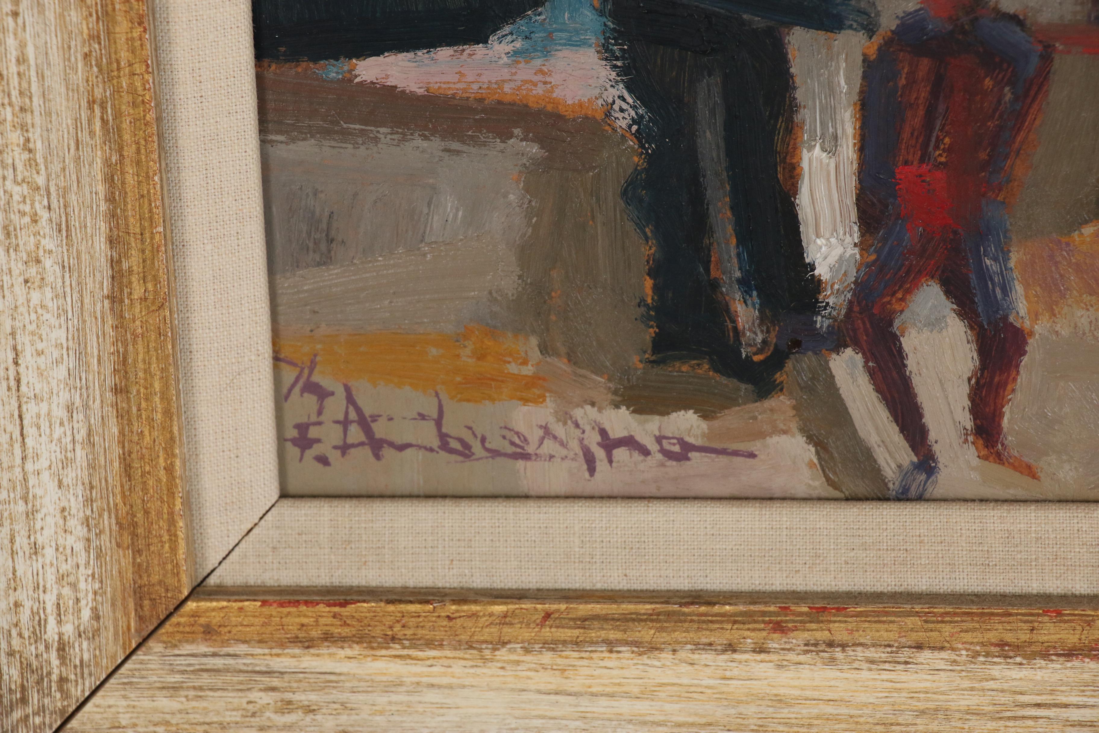 Ferdinando Ambrosino Oil Painting of Abstract Street Scene with Carousel