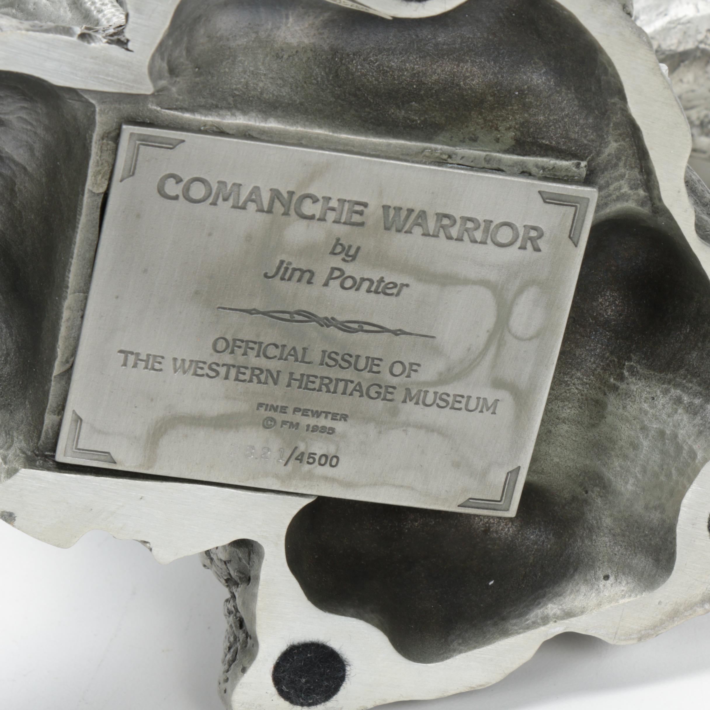 Jim Ponter Pewter Sculpture "Comanche Warrior", 1985