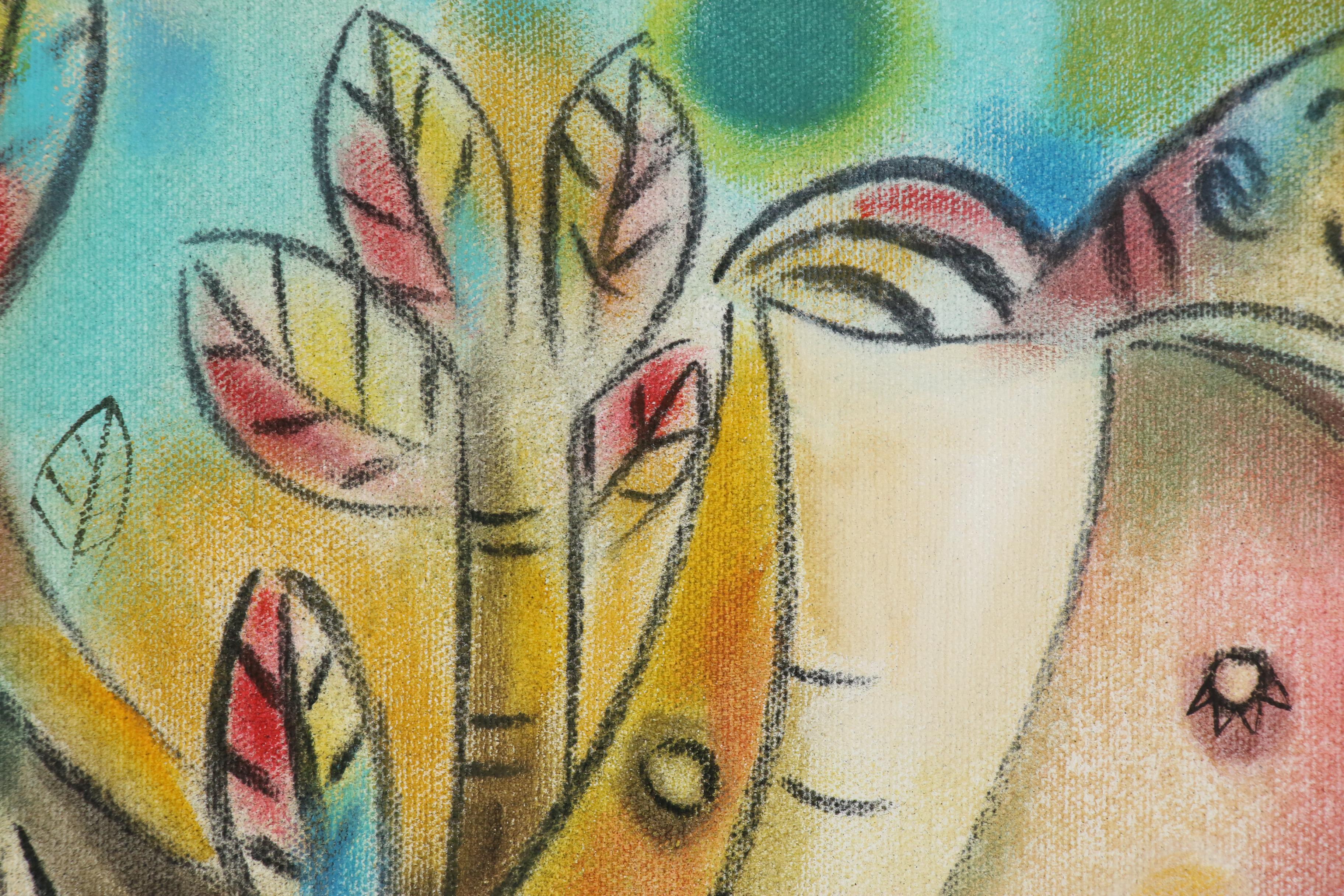 Michel Blazquez Acrylic Painting "Women with Bird"