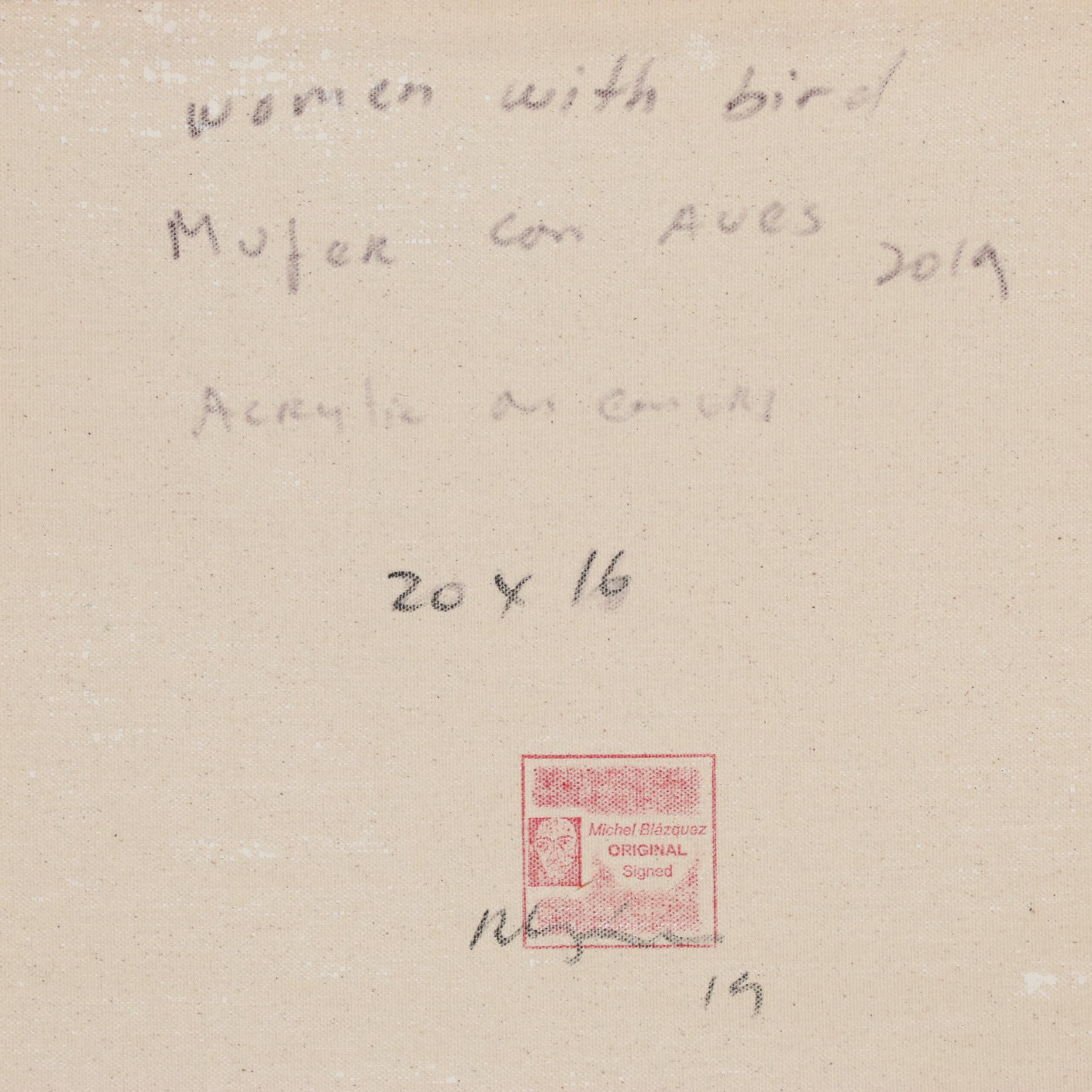 Michel Blazquez Acrylic Painting "Women with Bird"