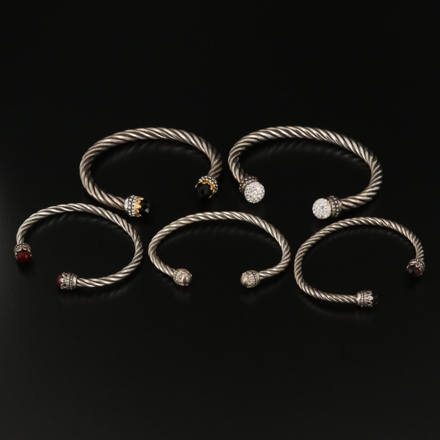Sterling Silver and Glass Cable Bracelets