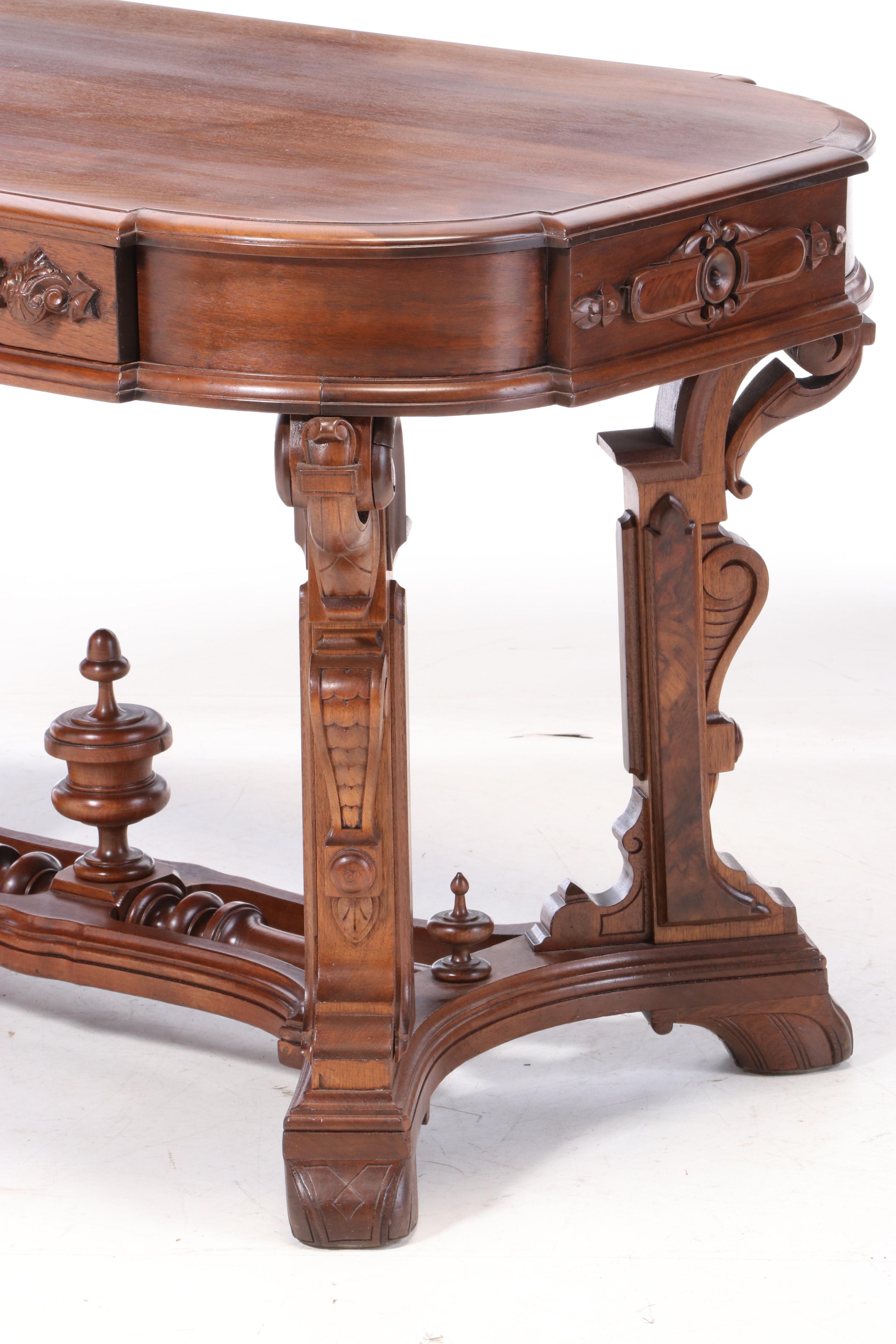 American Renaissance Revival Walnut and Burl Walnut Library Table, circa 1870