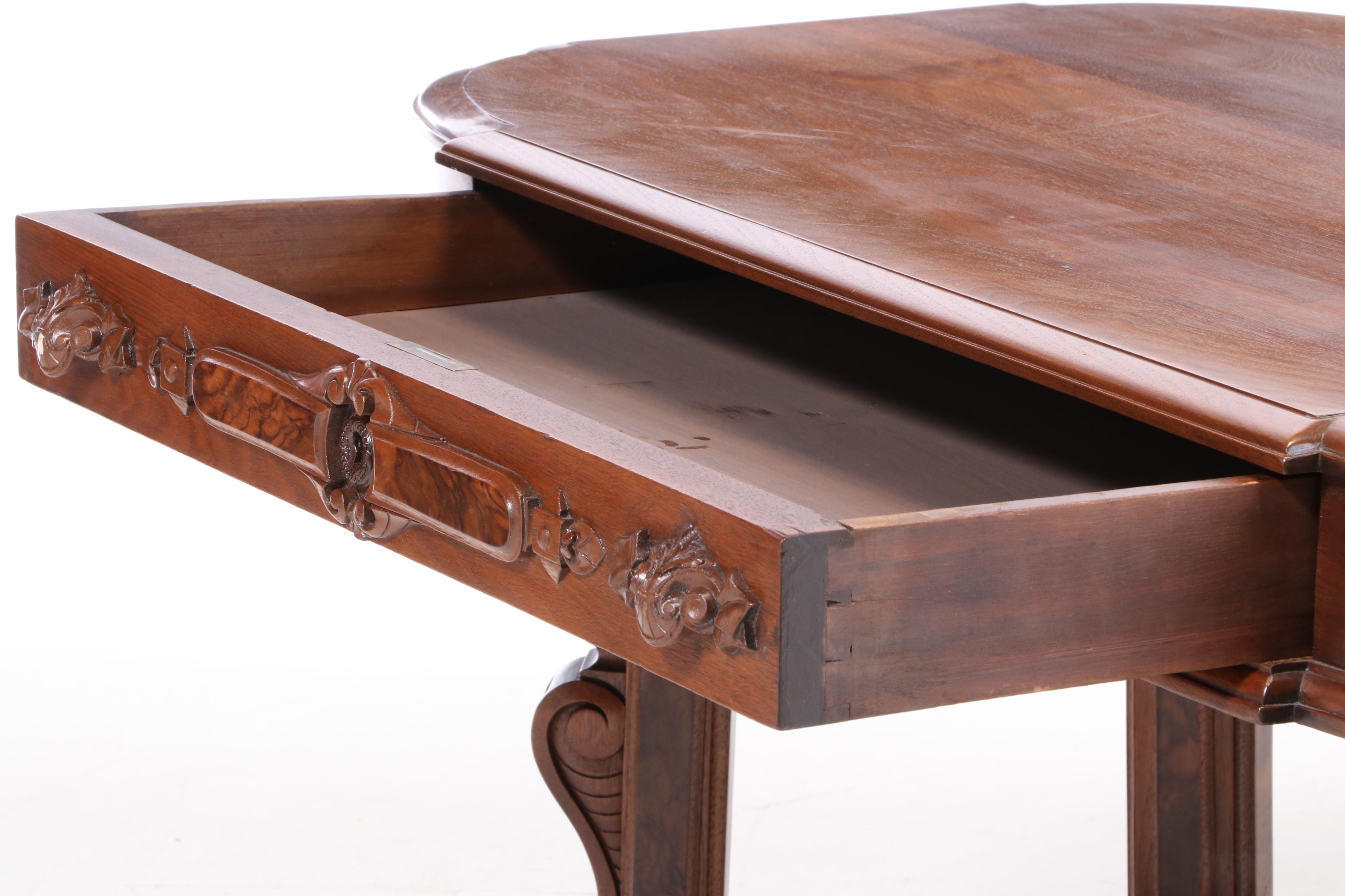 American Renaissance Revival Walnut and Burl Walnut Library Table, circa 1870
