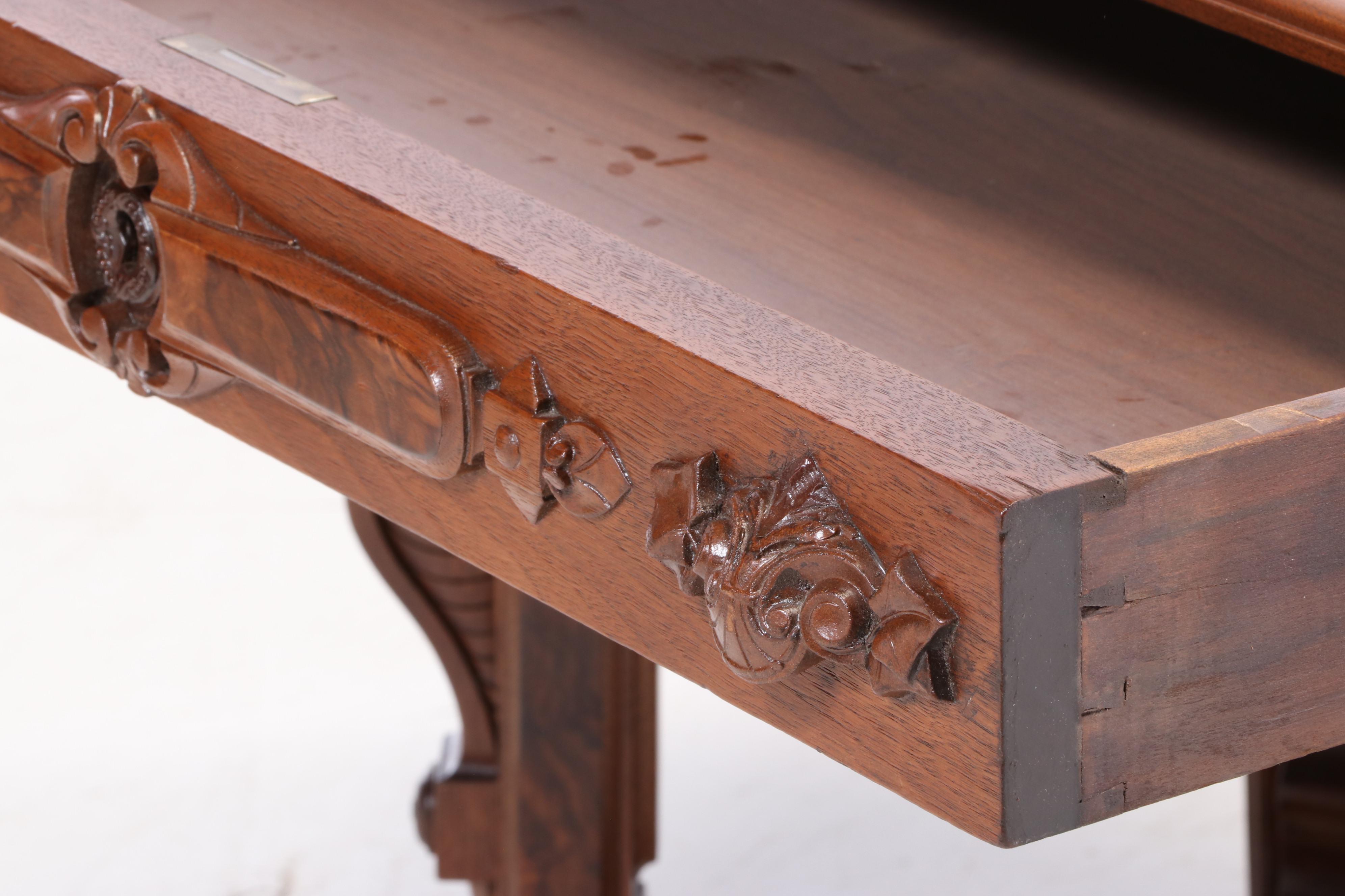 American Renaissance Revival Walnut and Burl Walnut Library Table, circa 1870