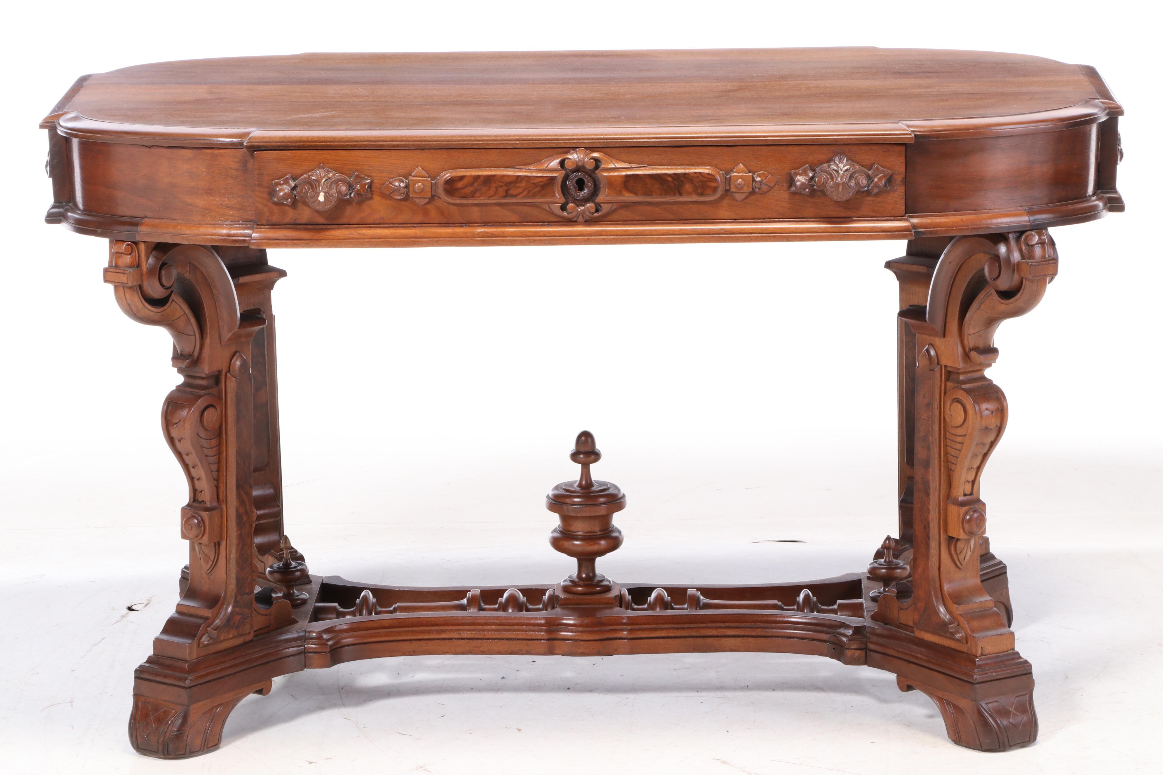 American Renaissance Revival Walnut and Burl Walnut Library Table, circa 1870