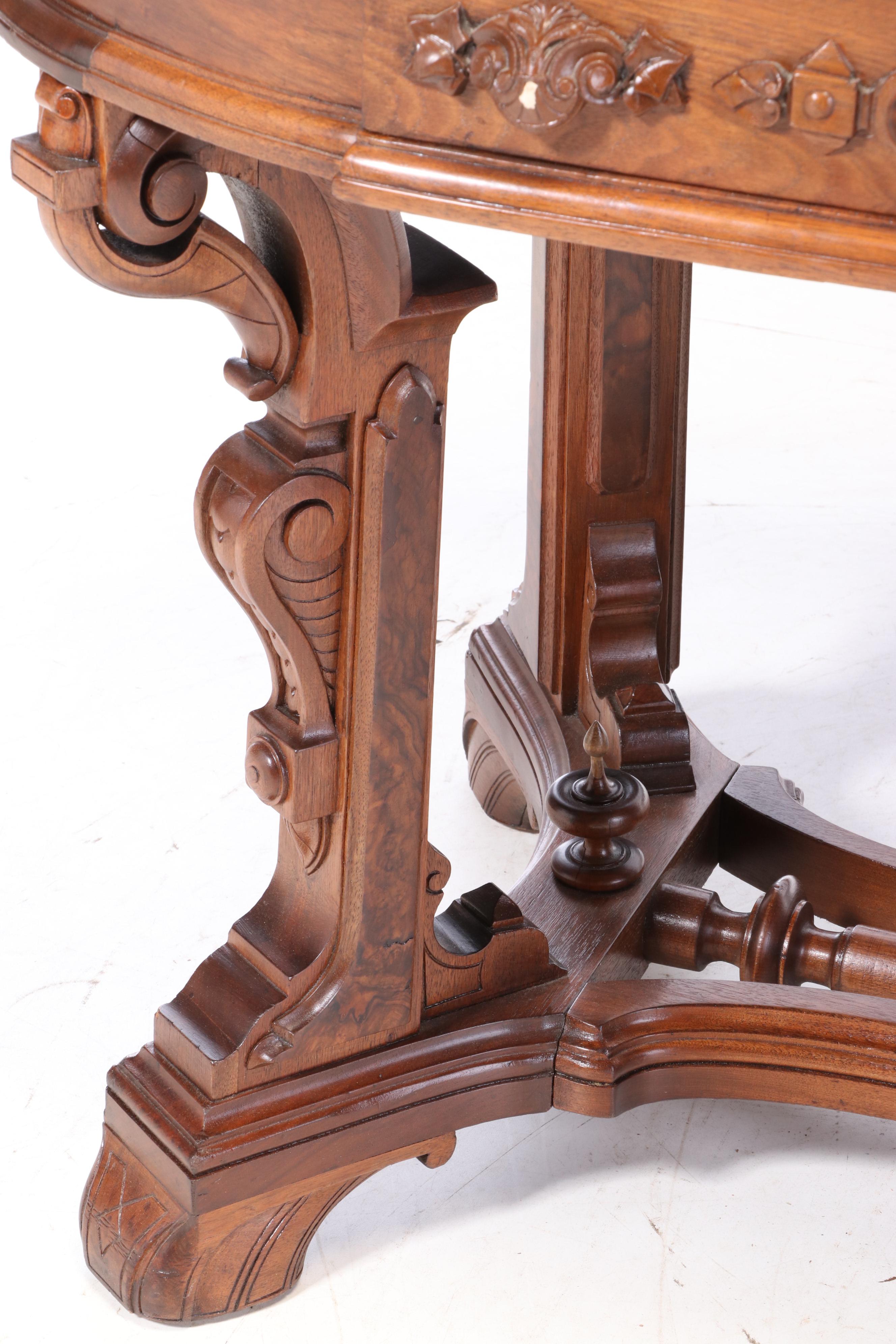 American Renaissance Revival Walnut and Burl Walnut Library Table, circa 1870