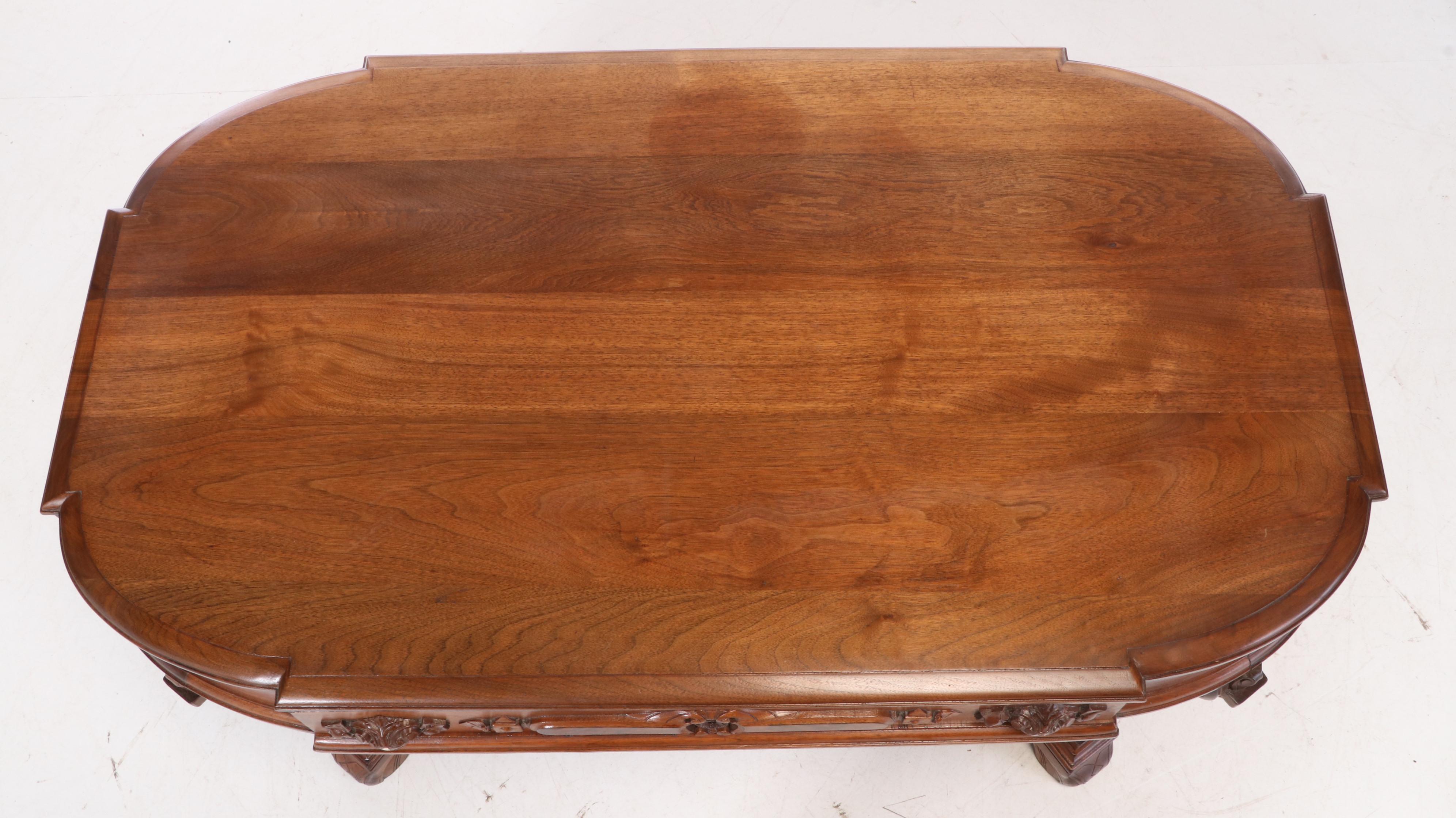 American Renaissance Revival Walnut and Burl Walnut Library Table, circa 1870