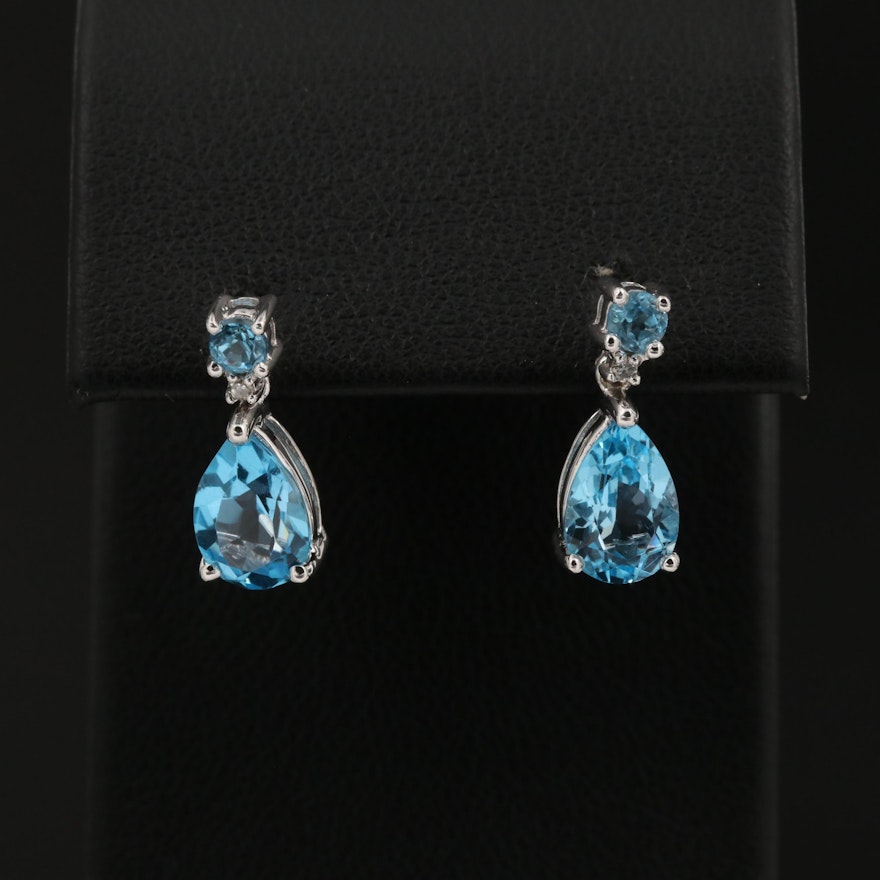 14K White Gold Topaz Dangle Earrings