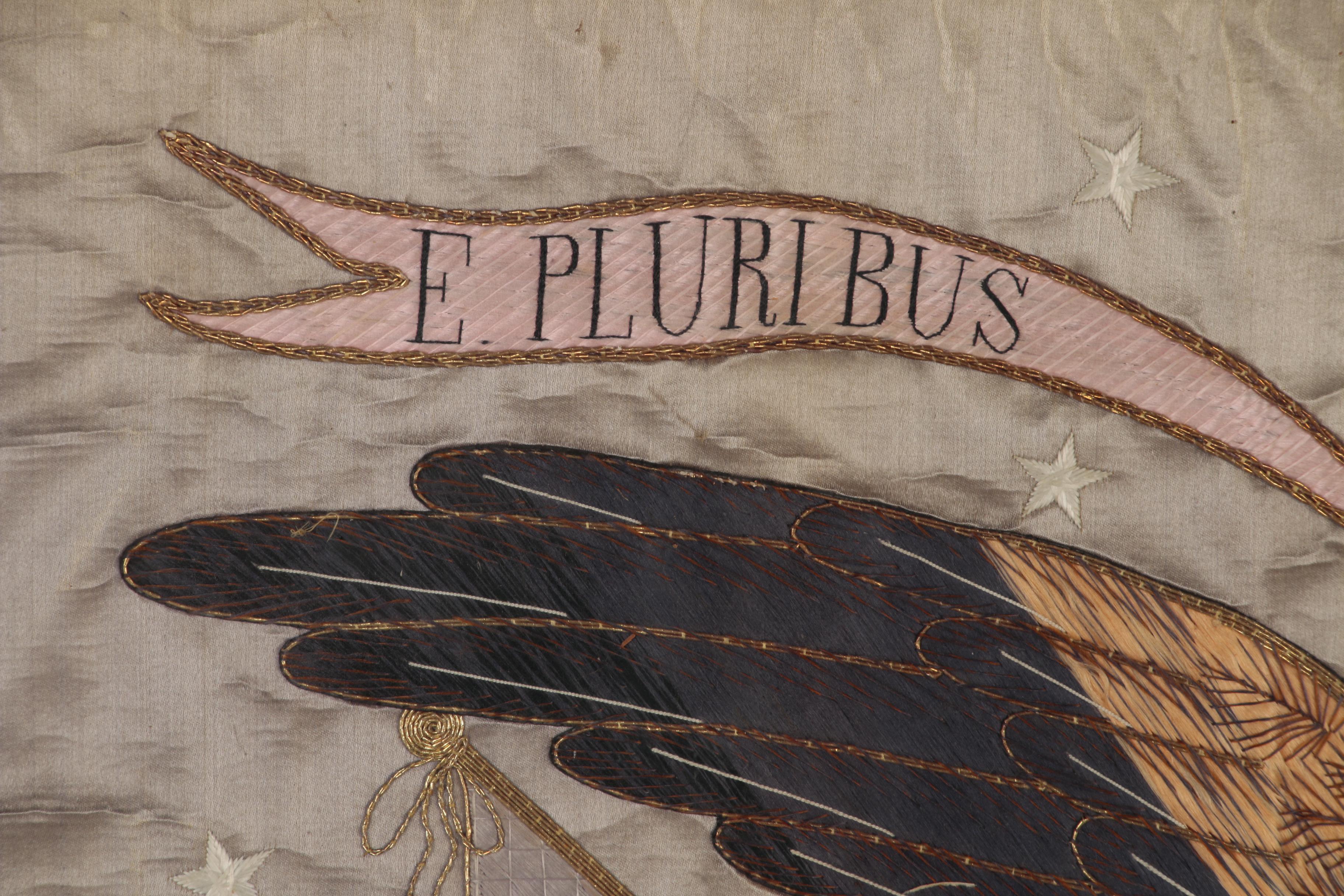 Japanese-Made Silk Trapunto Embroidered American Patriotic Banner, circa 1908