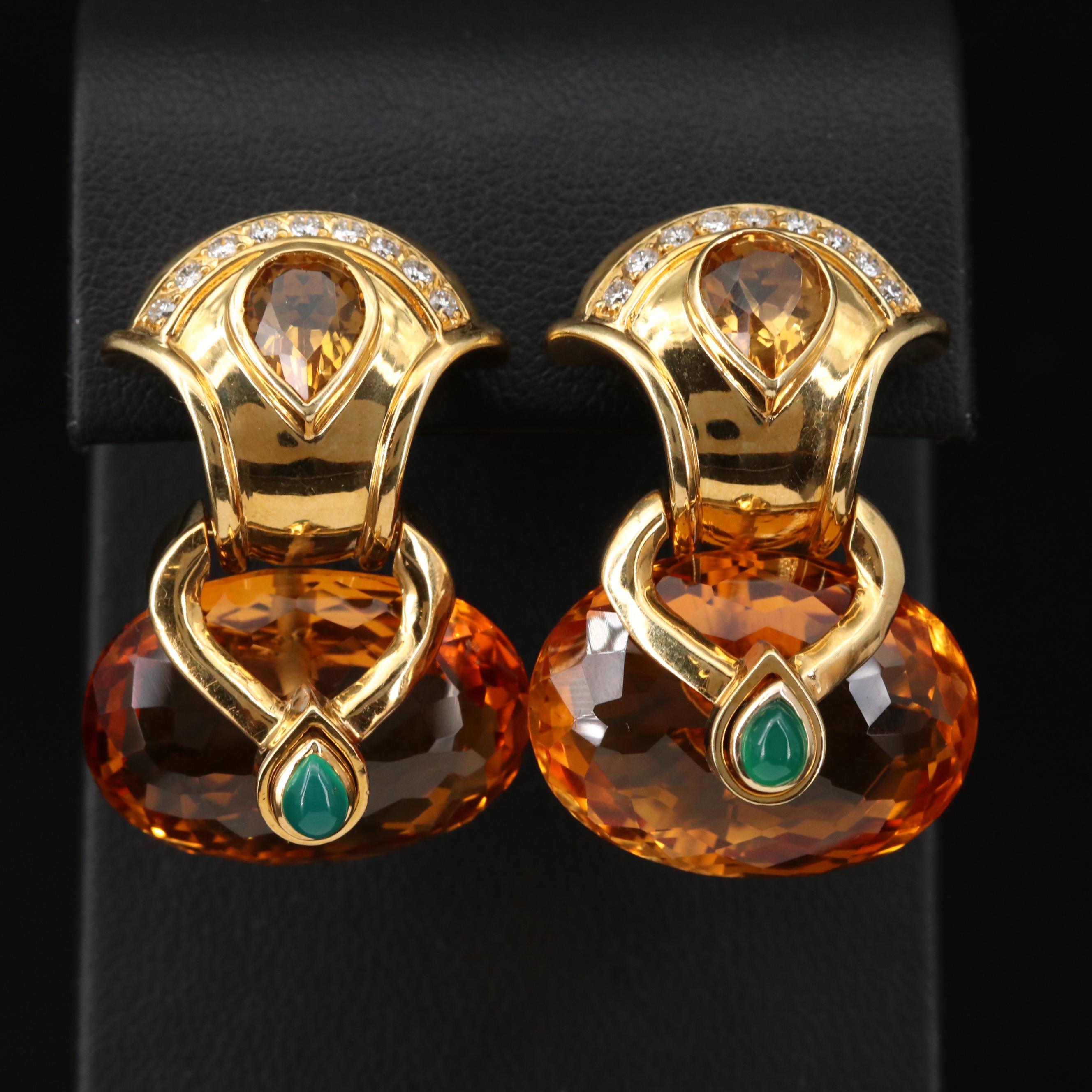 Baten 18K Gold Citrine, Diamond and Chalcedony Drop Earrings