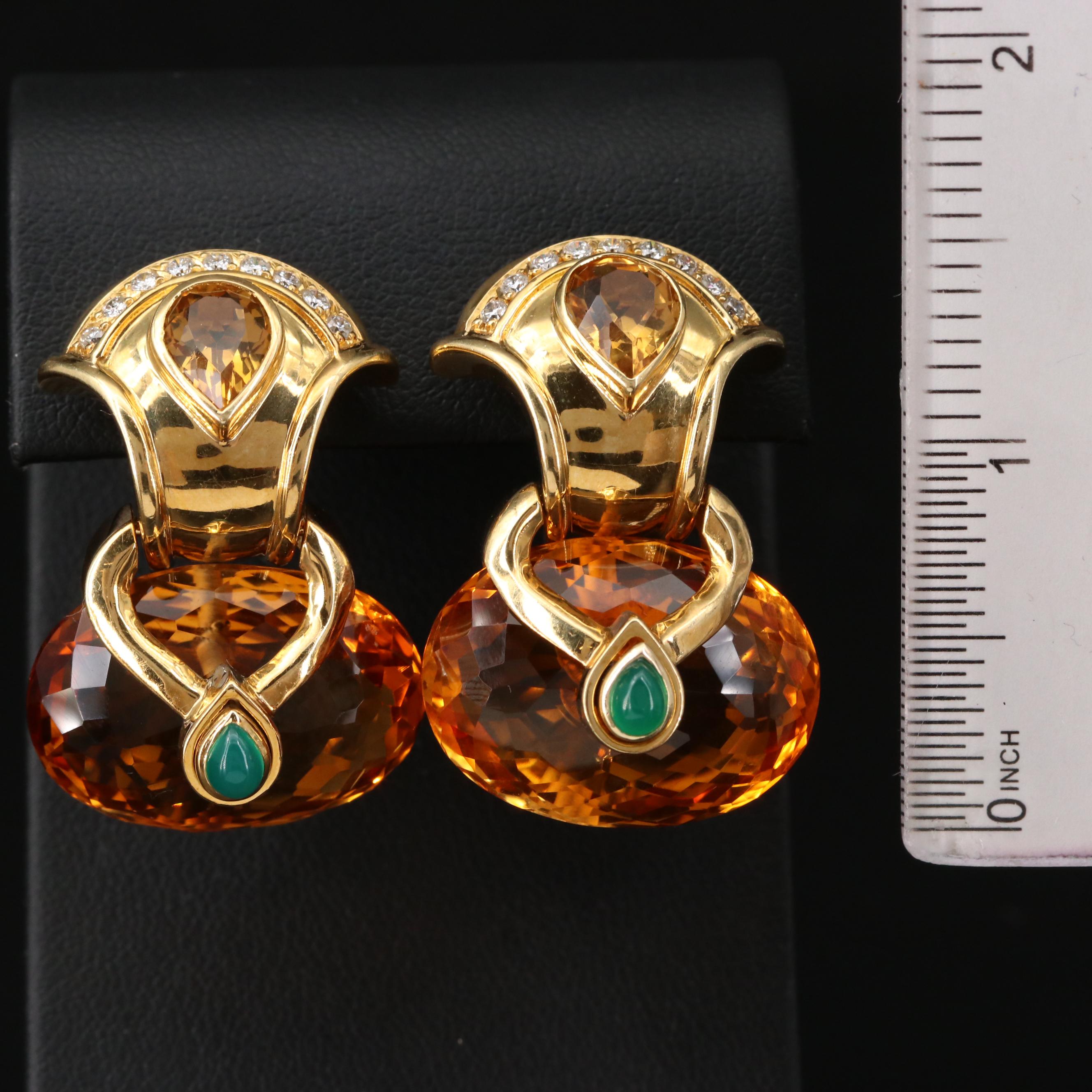 Baten 18K Gold Citrine, Diamond and Chalcedony Drop Earrings