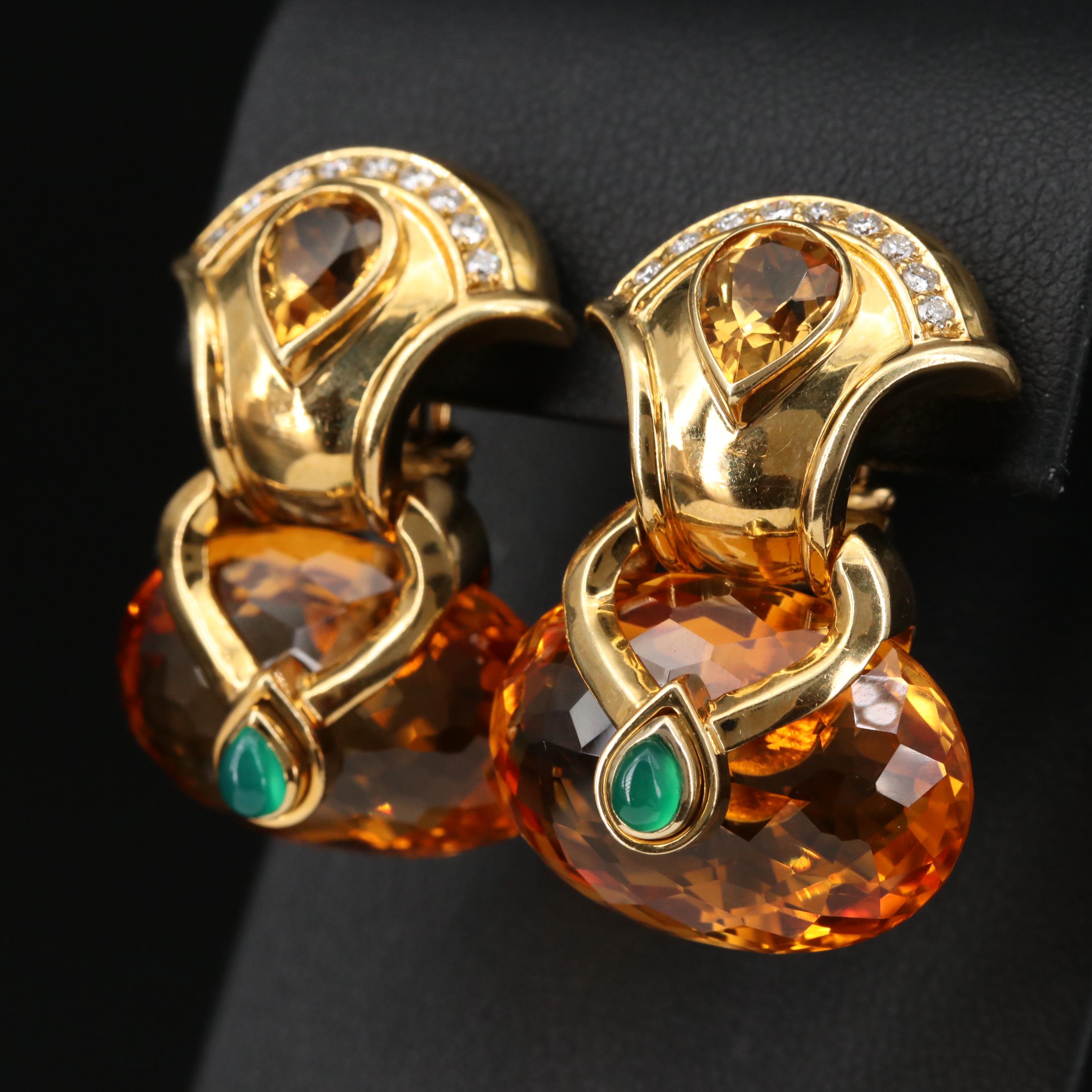 Baten 18K Gold Citrine, Diamond and Chalcedony Drop Earrings