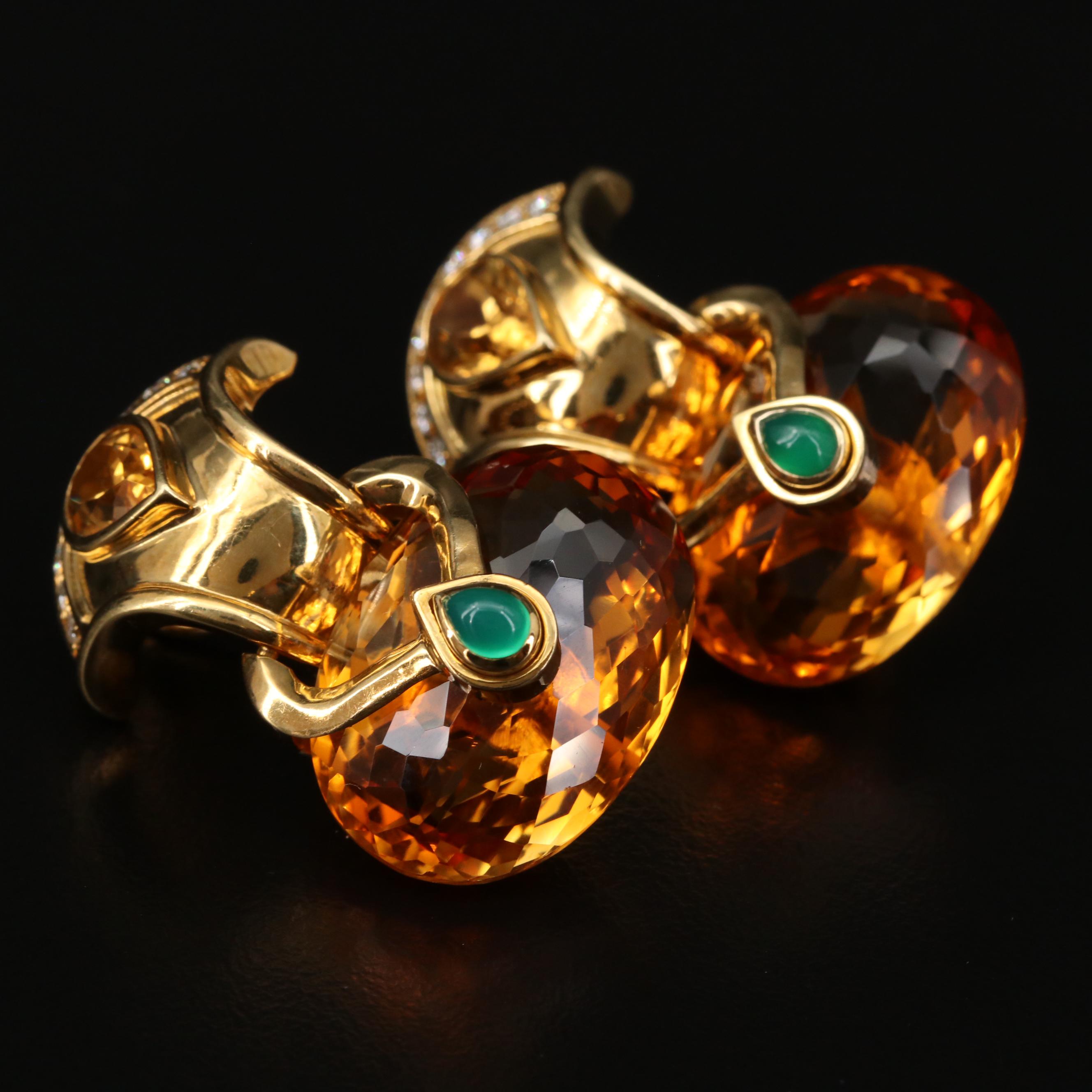 Baten 18K Gold Citrine, Diamond and Chalcedony Drop Earrings