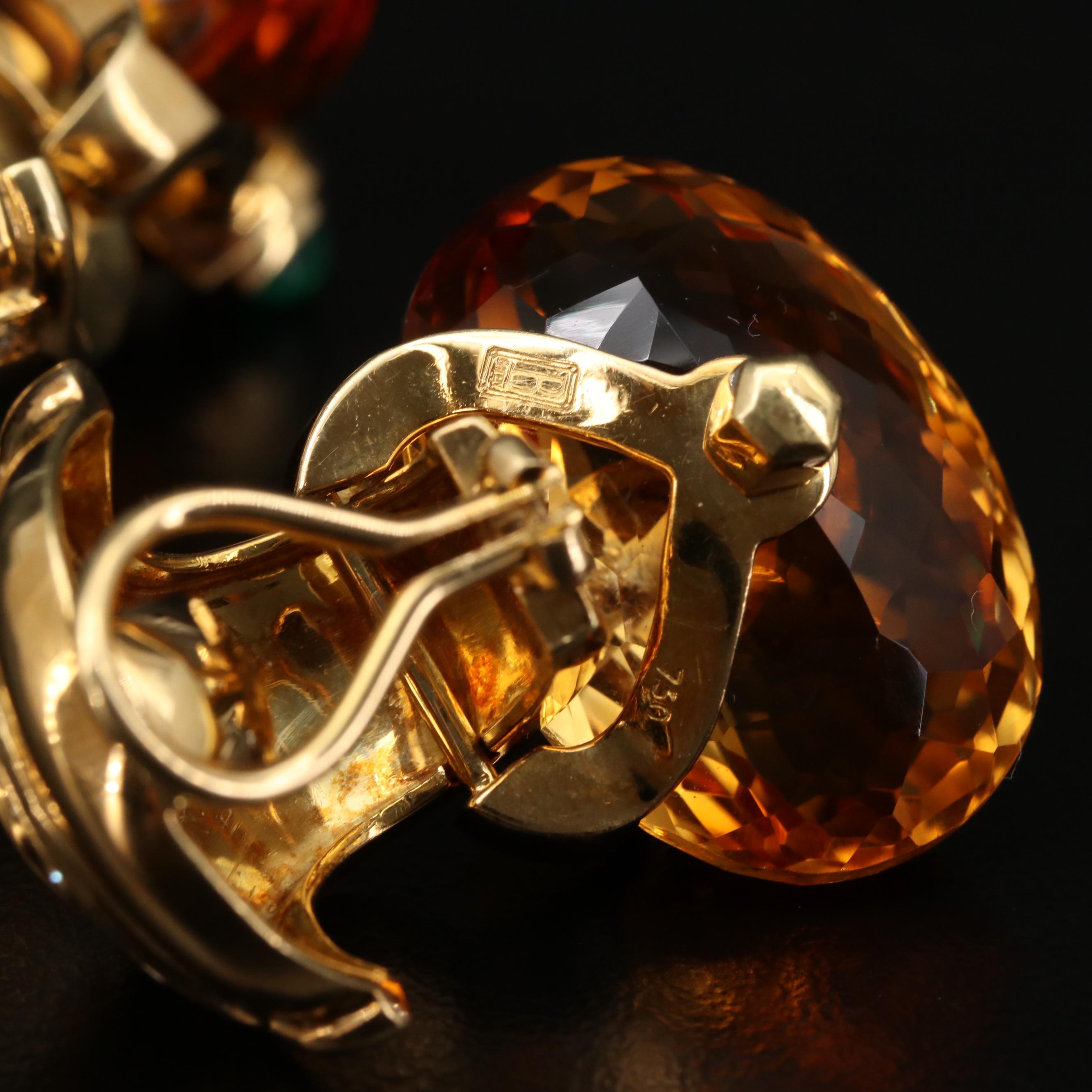 Baten 18K Gold Citrine, Diamond and Chalcedony Drop Earrings